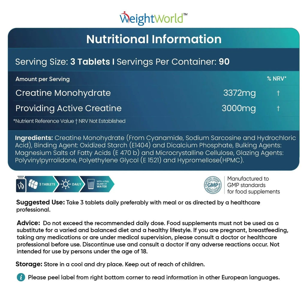 Creatine Monohydrate 3000mg - 270 Tablets - Gym Energy Supplement for Men & Women - TrustMedUSA