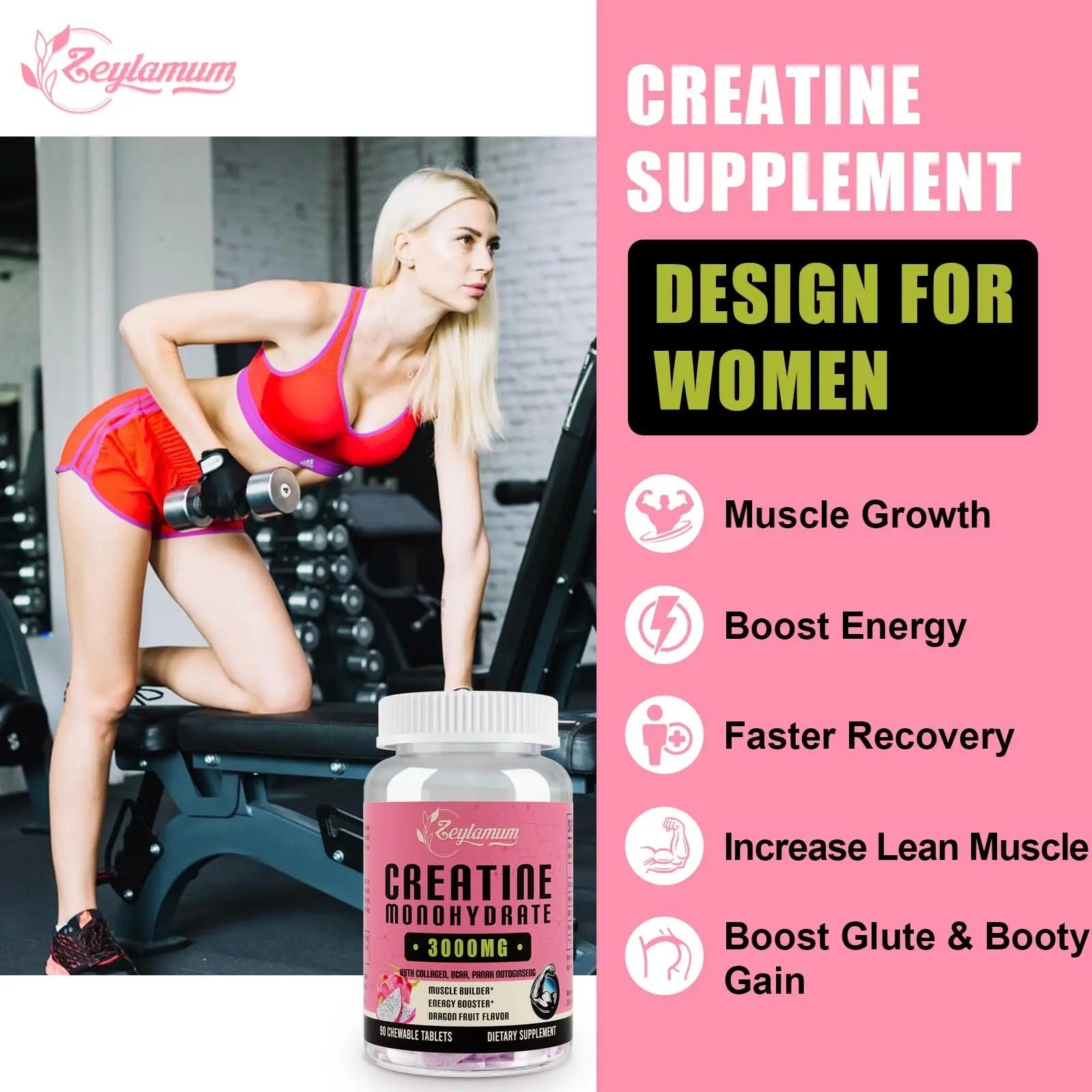 Creatine Monohydrate for Women, Creatine Supplement 3000mg, with Hydrolyzed - TrustMedUSA