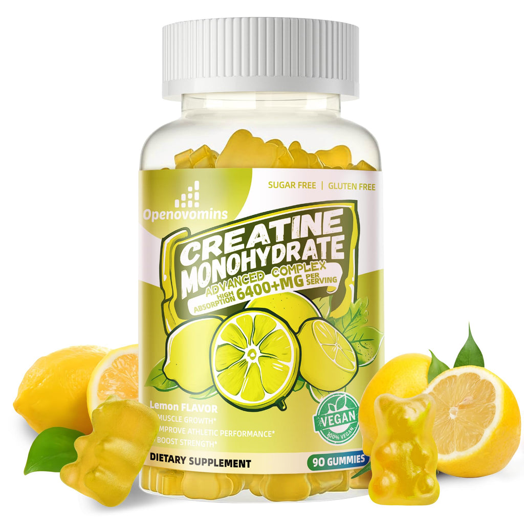Creatine Monohydrate Gummies Complex for Men & Women -Advanced Formula W/L-Taurine + Vitamin B12, Sugar Free Chewable Supplement,90 Lemon Gummies - Maple Wellness Supplements