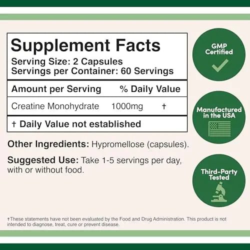 Creatine Pills 1,000mg Per Serving (120 Creatine Capsules) Micronized Creatine - TrustMedUSA