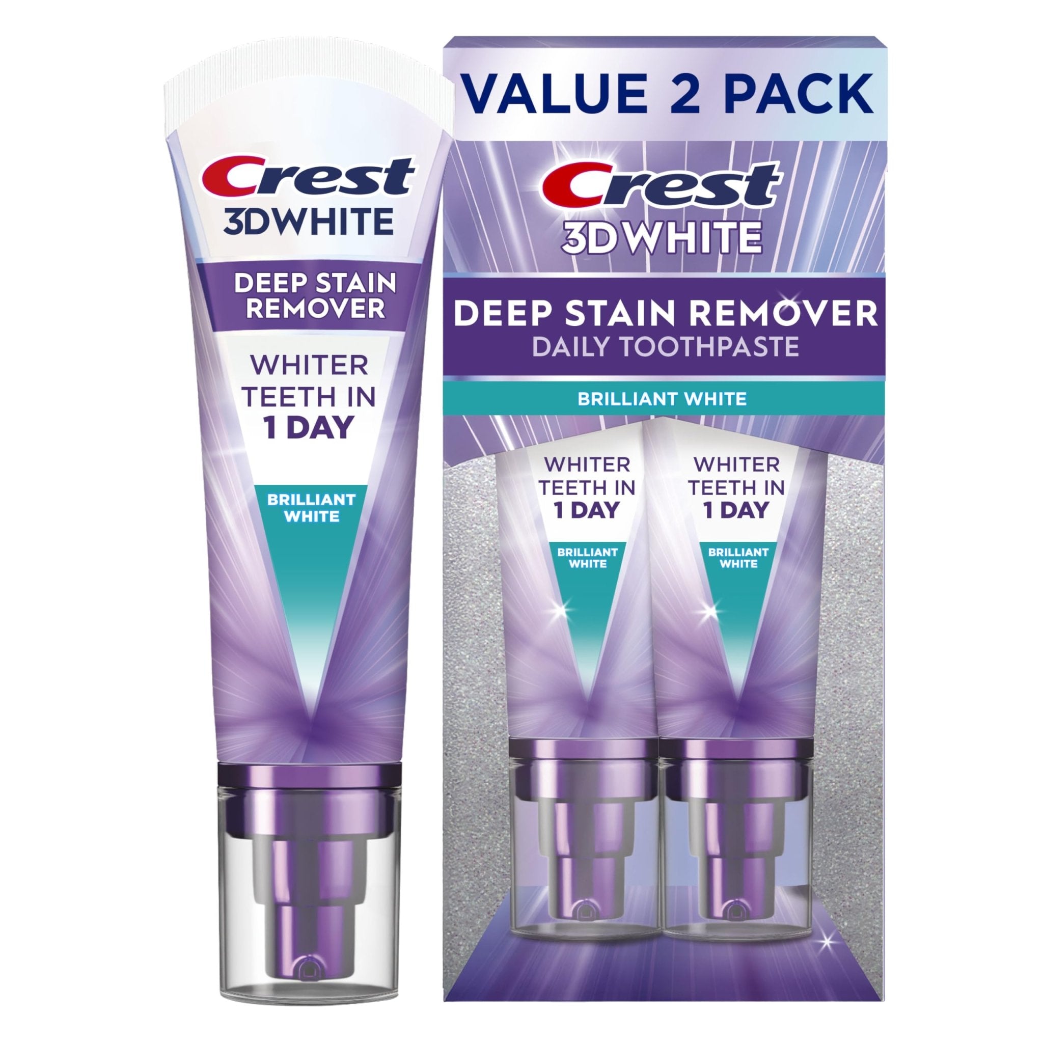 Crest 3DWhite Brilliance Deep Stain Remover Brilliant White Toothpaste - 3.1oz/2pk - TrustMedUSA