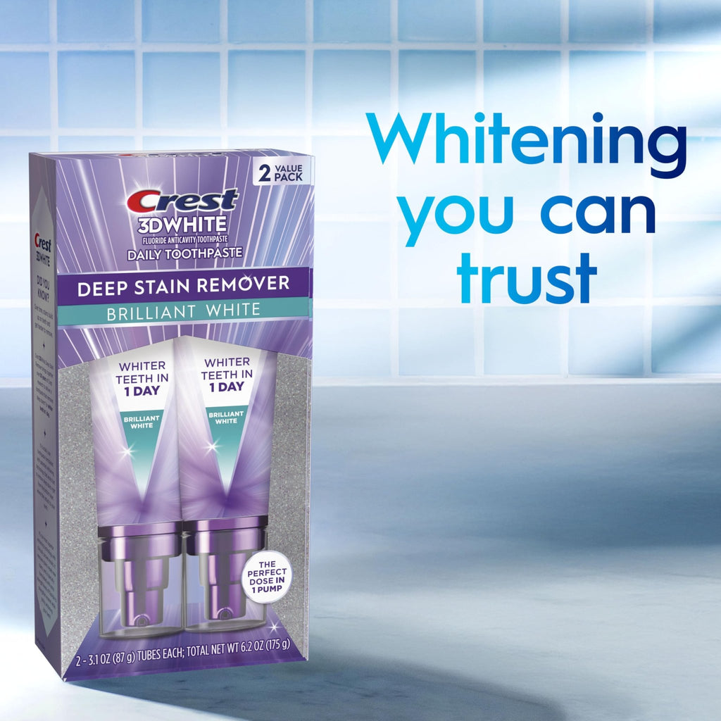 Crest 3DWhite Brilliance Deep Stain Remover Brilliant White Toothpaste - 3.1oz/2pk - TrustMedUSA