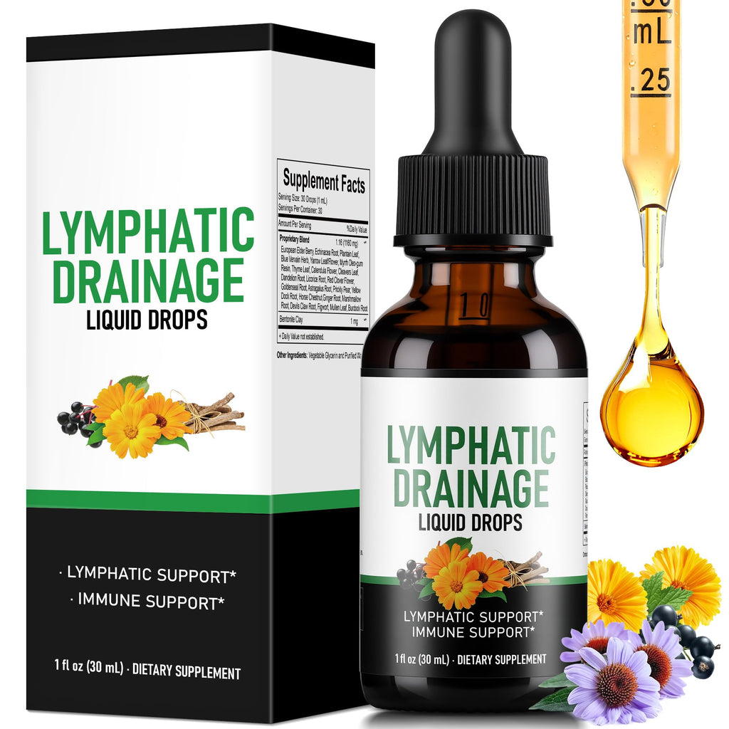 Crobirware Lymphatic Drainage Drops - Herbal Lymph System Cleanse & Immune Support - Liquid with Echinacea, Elderberry, Ginger & Burdock Root - Vegan, Alcohol-Free, 1oz - Maple Wellness Supplements