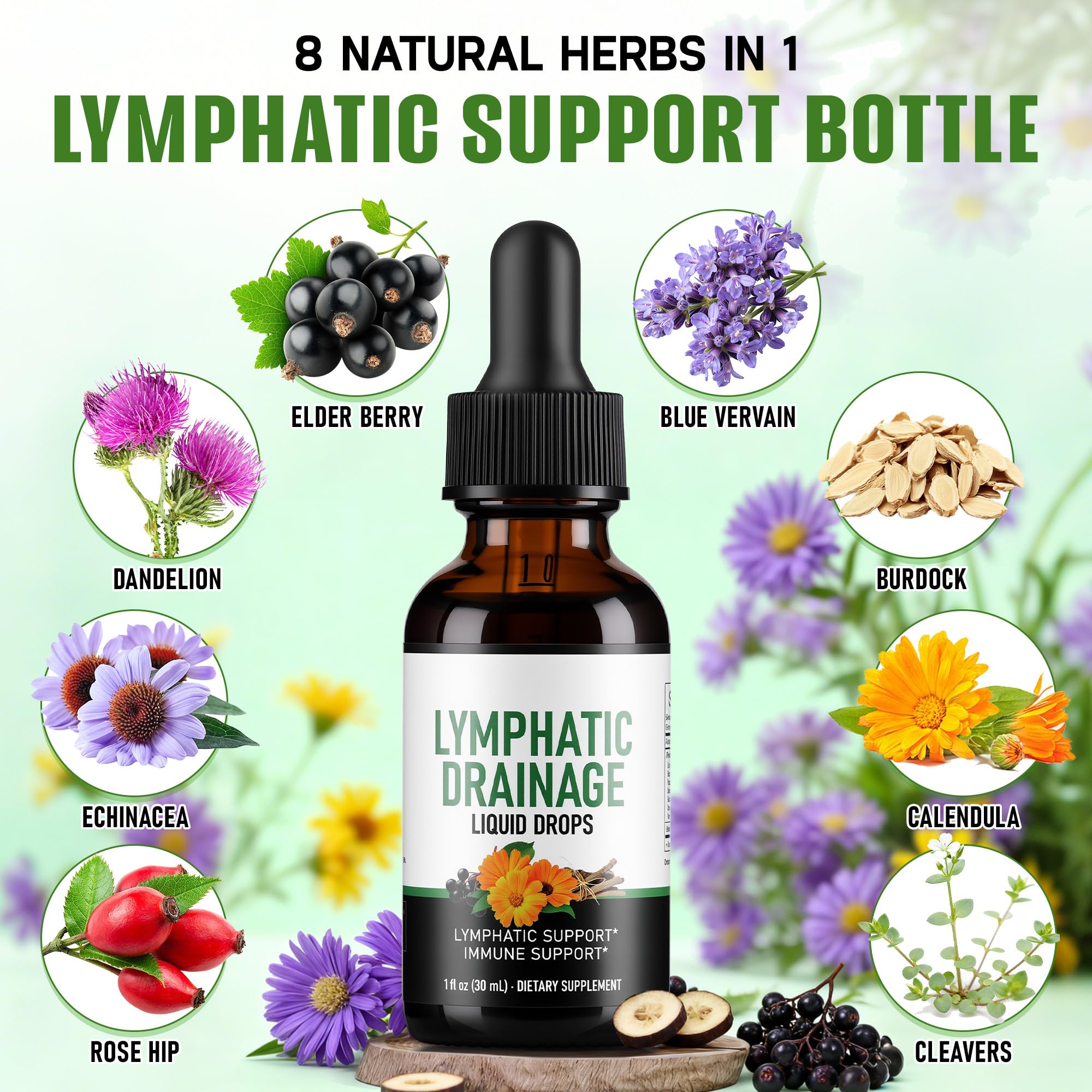 Crobirware Lymphatic Drainage Drops - Herbal Lymph System Cleanse & Immune Support - Liquid with Echinacea, Elderberry, Ginger & Burdock Root - Vegan, Alcohol-Free, 1oz - Maple Wellness Supplements