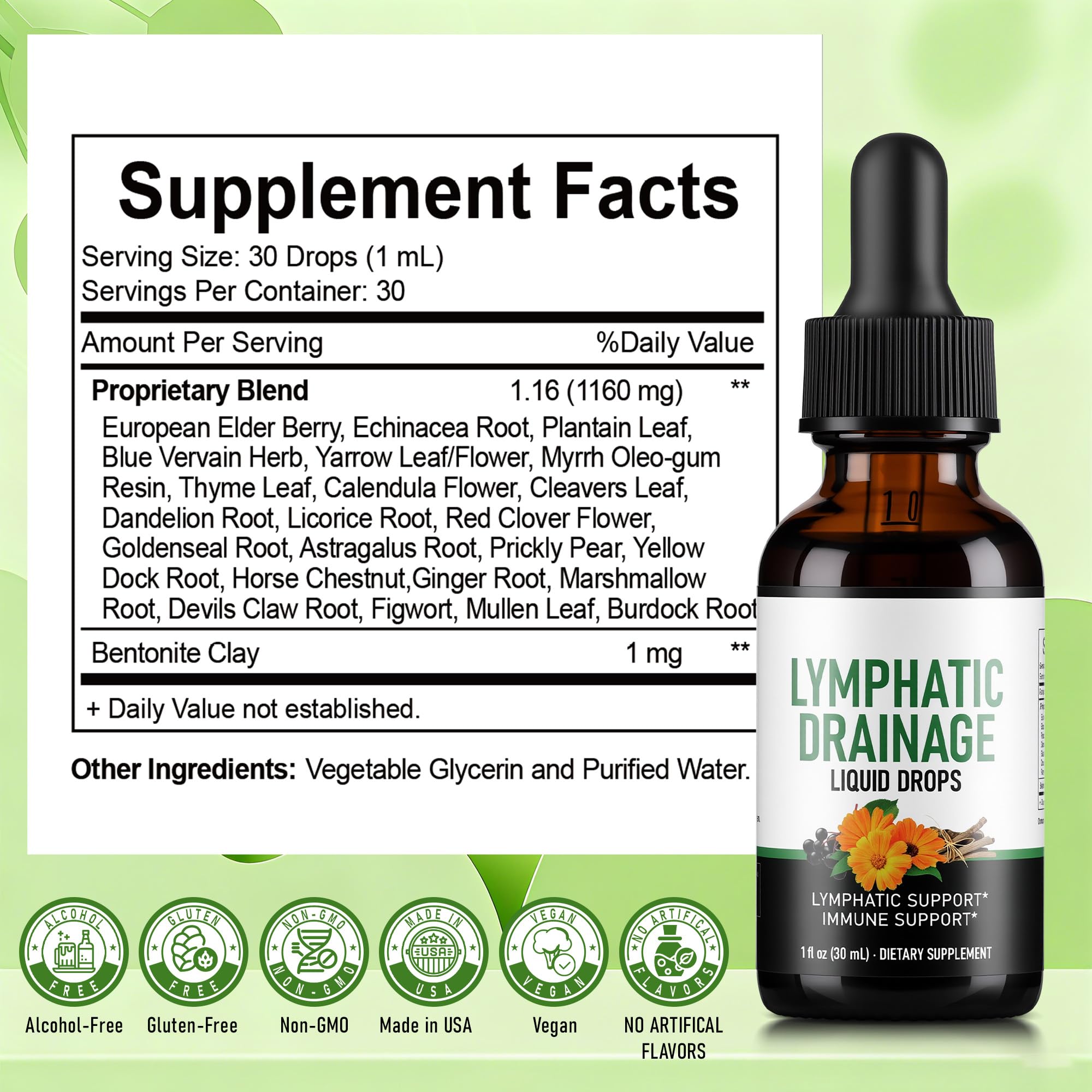 Crobirware Lymphatic Drainage Drops - Herbal Lymph System Cleanse & Immune Support - Liquid with Echinacea, Elderberry, Ginger & Burdock Root - Vegan, Alcohol-Free, 1oz - Maple Wellness Supplements