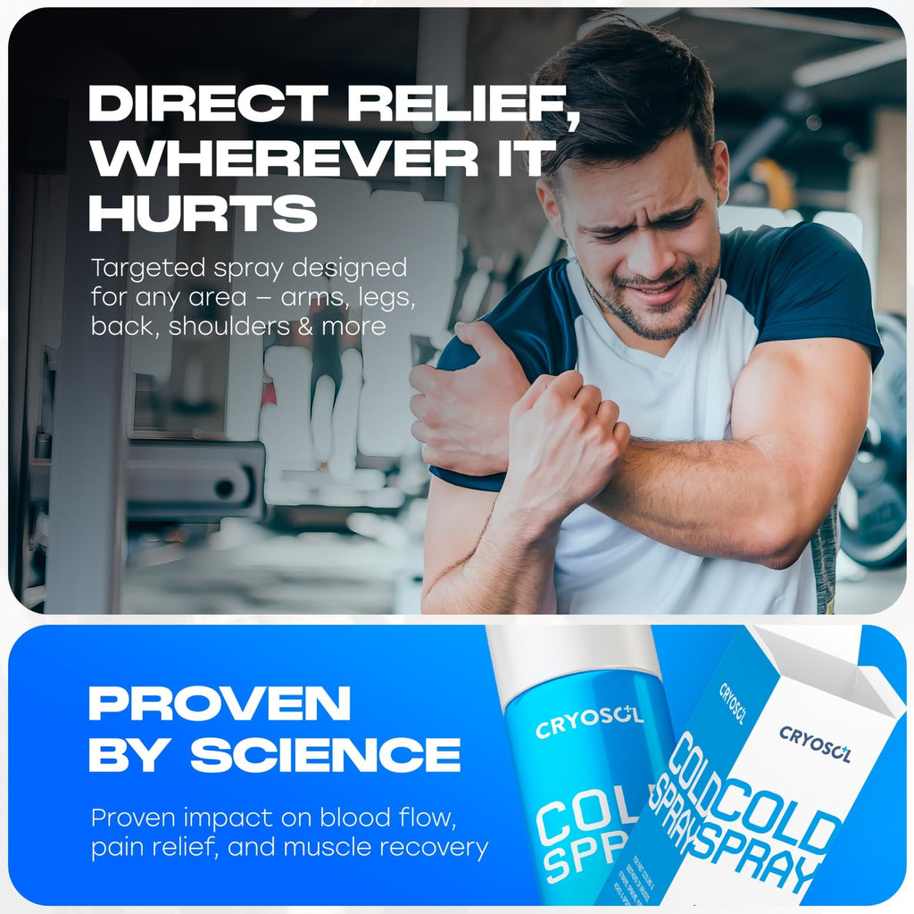 CRYOSOL Freeze Spray for Rapid Relief Anywhere - Pain Relief Spray for Sprains, Strains, Bruises, Aches and Sports Injuries - Cryotherapy for Instant Cooling Relief - 200ml / 6.76 fl oz - TrustMedUSA