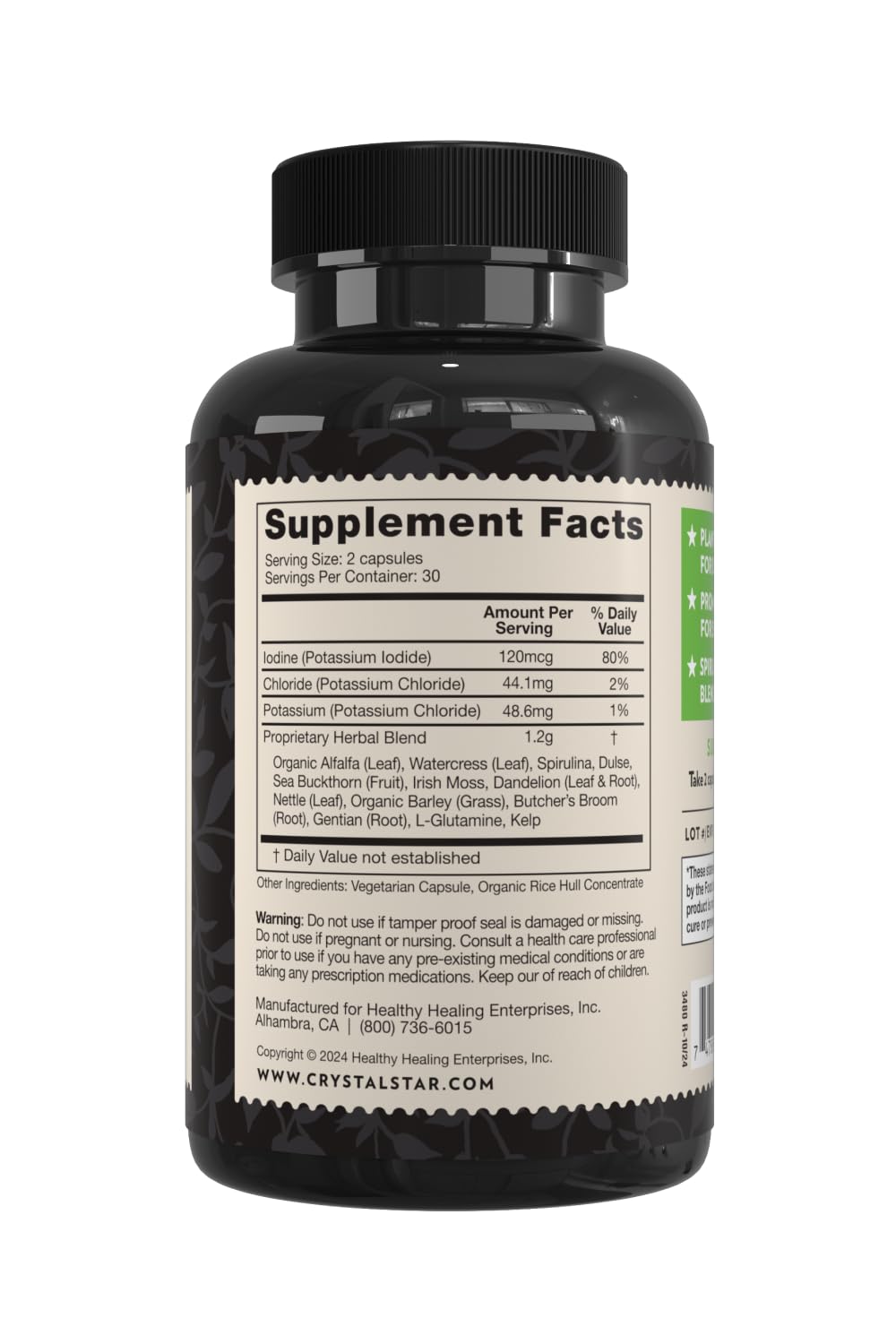 Crystal Star Ocean Minerals Supplement (60 Capsules) – Daily Herbal Supplement for Bone Health & Collagen – Sea Buckthorn, Spirulina & Organic Alfalfa - Non-GMO - TrustMedUSA