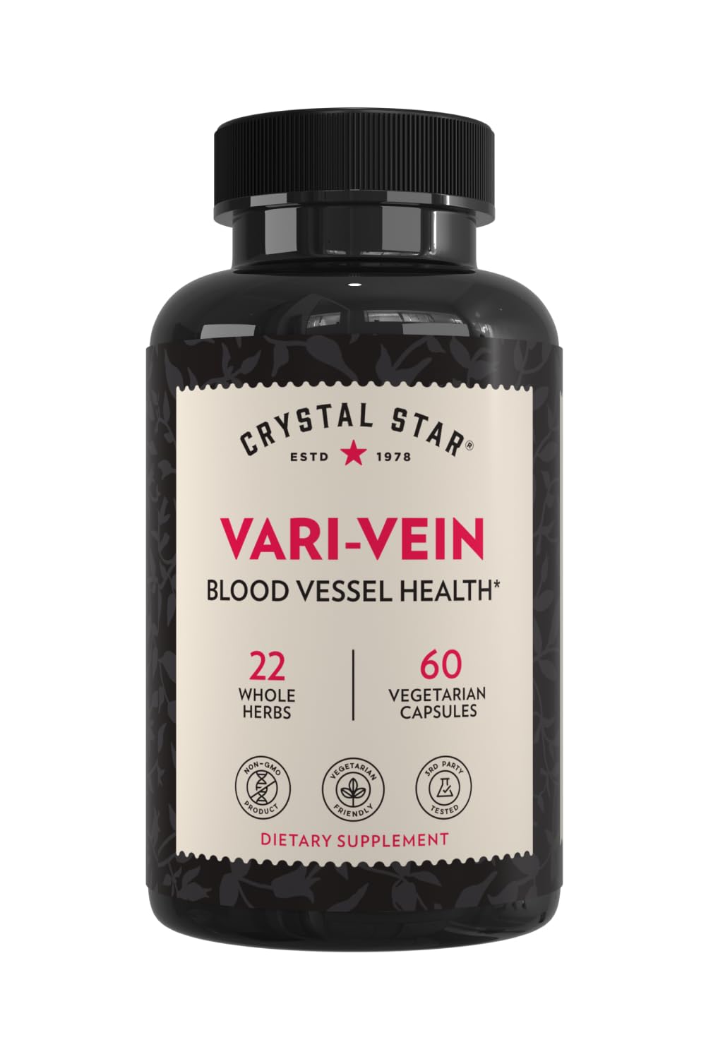 Crystal Star Vari-Vein (60 Capsules) - Herbal Circulation Support Supplement for Varicose Veins & Spider Veins Treatment - Witch Hazel, Butcher’s Broom, Hawthorn & Horse Chestnut- Non-GMO - TrustMedUSA