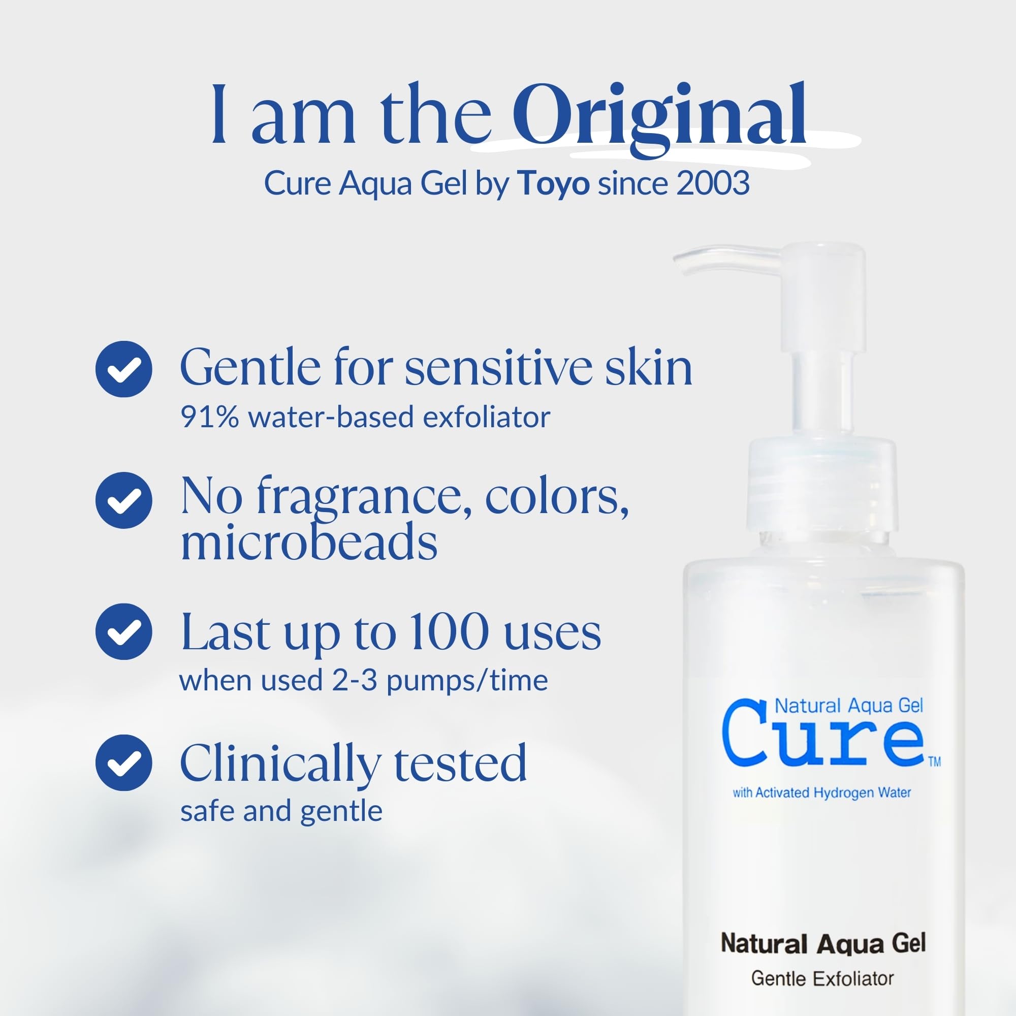 Cure by Toyo | Aqua Gel Gentle Exfoliator | Clear and Softer Skin | Non-Abrasive Face and Body Cleanser | Sensitive Skin | Big Size 8.82oz - Maple Wellness Supplements