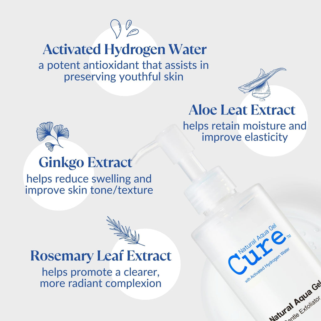 Cure by Toyo | Aqua Gel Gentle Exfoliator | Clear and Softer Skin | Non-Abrasive Face and Body Cleanser | Sensitive Skin | Big Size 8.82oz - Maple Wellness Supplements