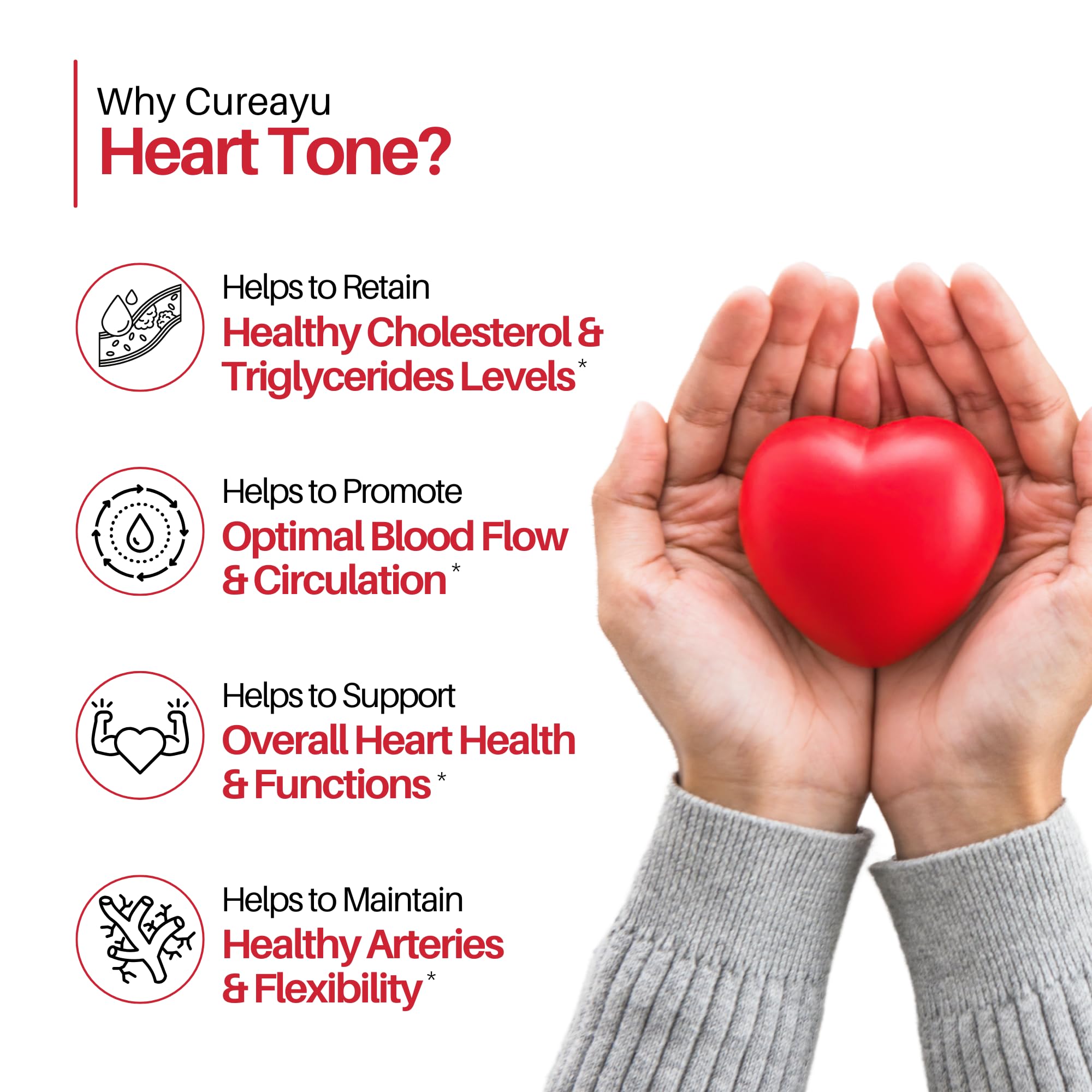 Cureayu Heart Tone Capsules | Natural Heart Health Supplement | Supports Healthy Cholesterol & Triglycerides Levels | with Arjuna, Pushkarmool + 8 Other Herbs | 90 Capsules - TrustMedUSA