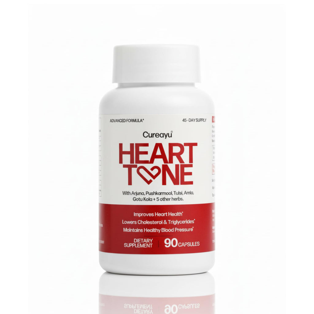 Cureayu Heart Tone Capsules | Natural Heart Health Supplement | Supports Healthy Cholesterol & Triglycerides Levels | with Arjuna, Pushkarmool + 8 Other Herbs | 90 Capsules - TrustMedUSA