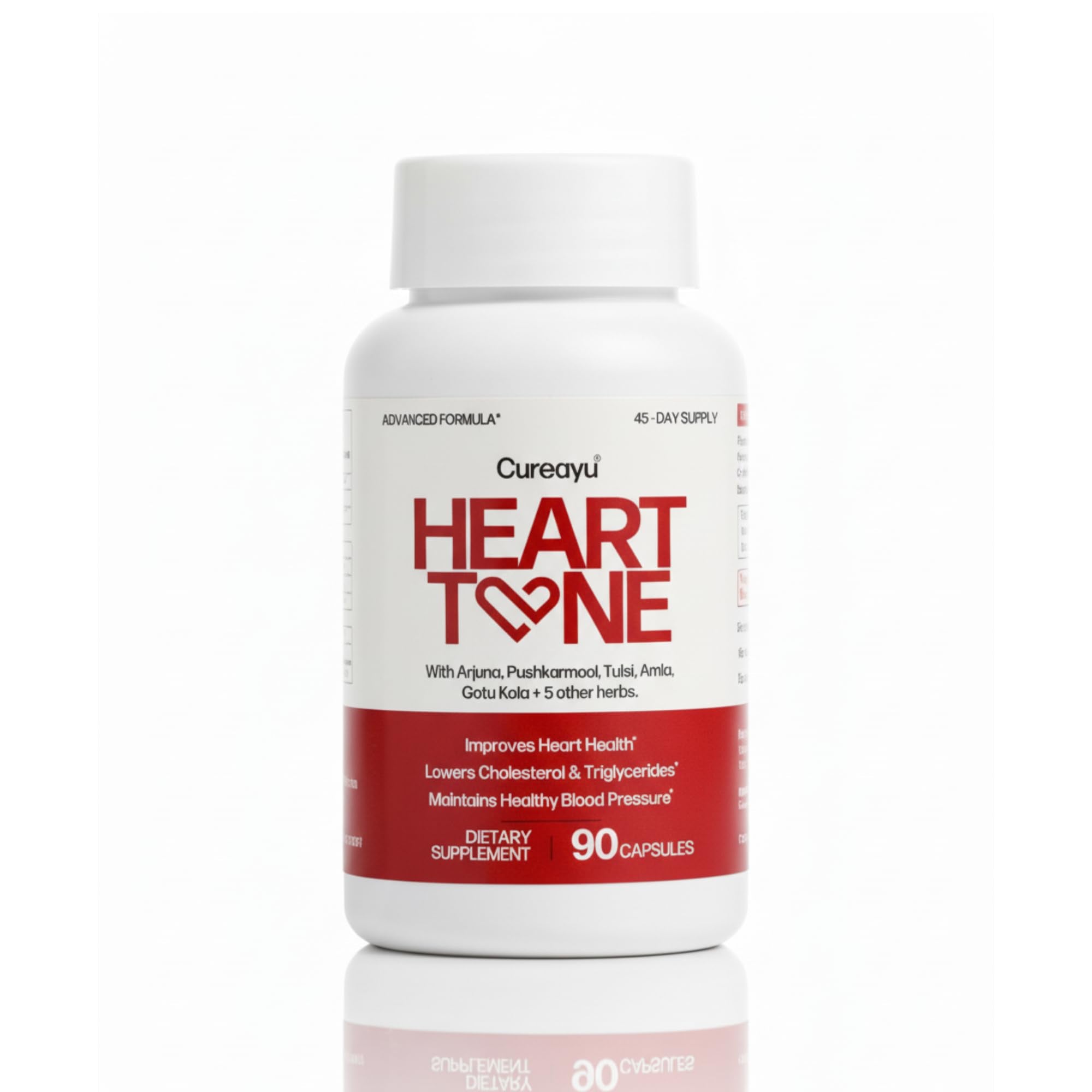 Cureayu Heart Tone Capsules | Natural Heart Health Supplement | Supports Healthy Cholesterol & Triglycerides Levels | with Arjuna, Pushkarmool + 8 Other Herbs | 90 Capsules - TrustMedUSA