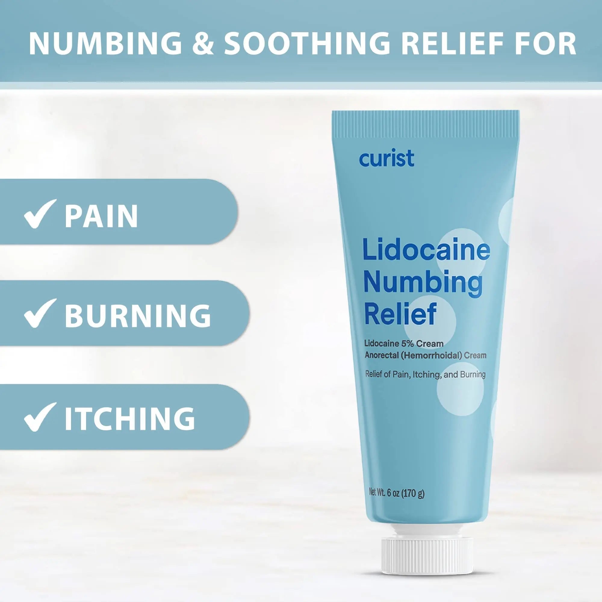 Curist 5% Lidocaine Numbing Cream - 6 oz (170 g) XL Tube - Soothing Numbing Cream for Temporary Discomfort, Itching, and Burning from Hemorrhoids Lidocaine 5% (1 Pack - 6 oz Tube) - TrustMedUSA