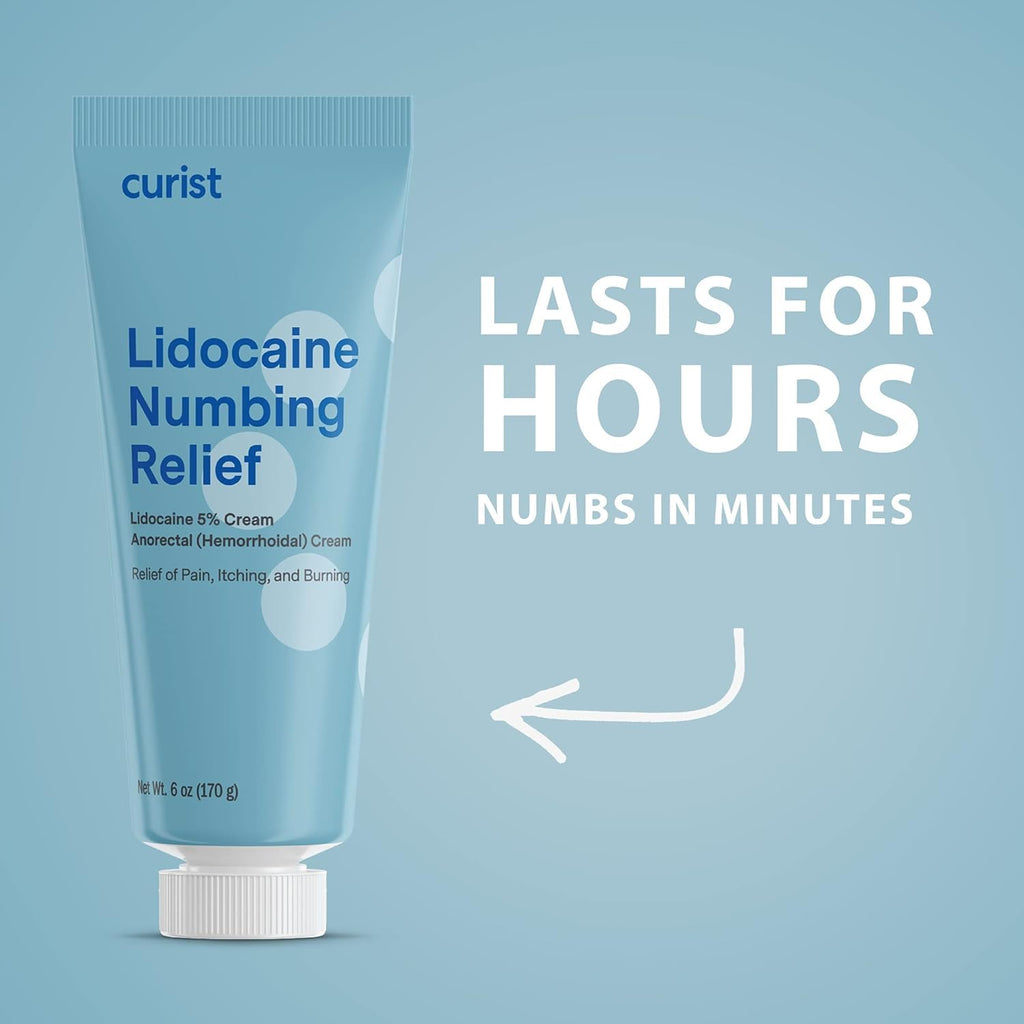Curist 5% Lidocaine Numbing Cream - 6 oz (170 g) XL Tube - Soothing Numbing Cream for Temporary Discomfort, Itching, and Burning from Hemorrhoids Lidocaine 5% (1 Pack - 6 oz Tube) - Maple Wellness Supplements