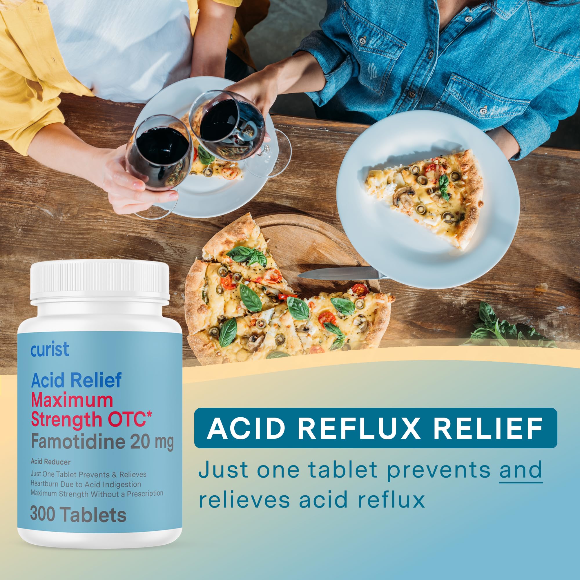 Curist Famotidine 20mg Bulk Pack (300 Count Tablets) Acid Reflux Medicine for Heartburn Relief - OTC Maximum Strength Stomach Acid Reducer - Anti Acid Relief Tablets for Indigestion Heartburn Relief - Maple Wellness Supplements