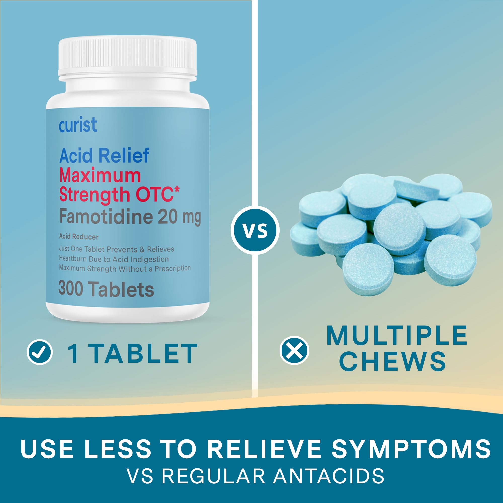 Curist Famotidine 20mg Bulk Pack (300 Count Tablets) Acid Reflux Medicine for Heartburn Relief - OTC Maximum Strength Stomach Acid Reducer - Anti Acid Relief Tablets for Indigestion Heartburn Relief - Maple Wellness Supplements