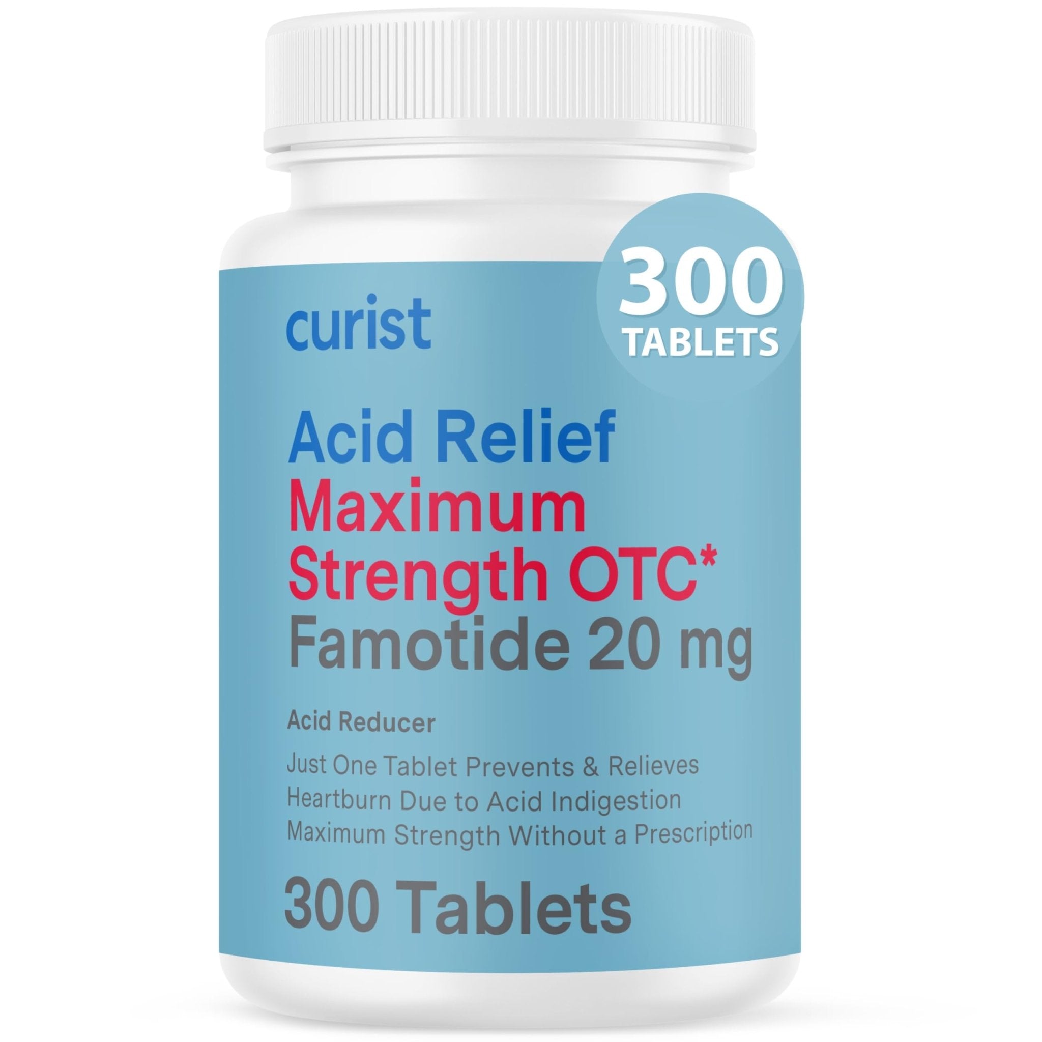 Curist Famotidine 20mg Bulk Pack (300 Count Tablets) Acid Reflux Medicine for Heartburn Relief - OTC Maximum Strength Stomach Acid Reducer - Anti Acid Relief Tablets for Indigestion Heartburn Relief - Maple Wellness Supplements