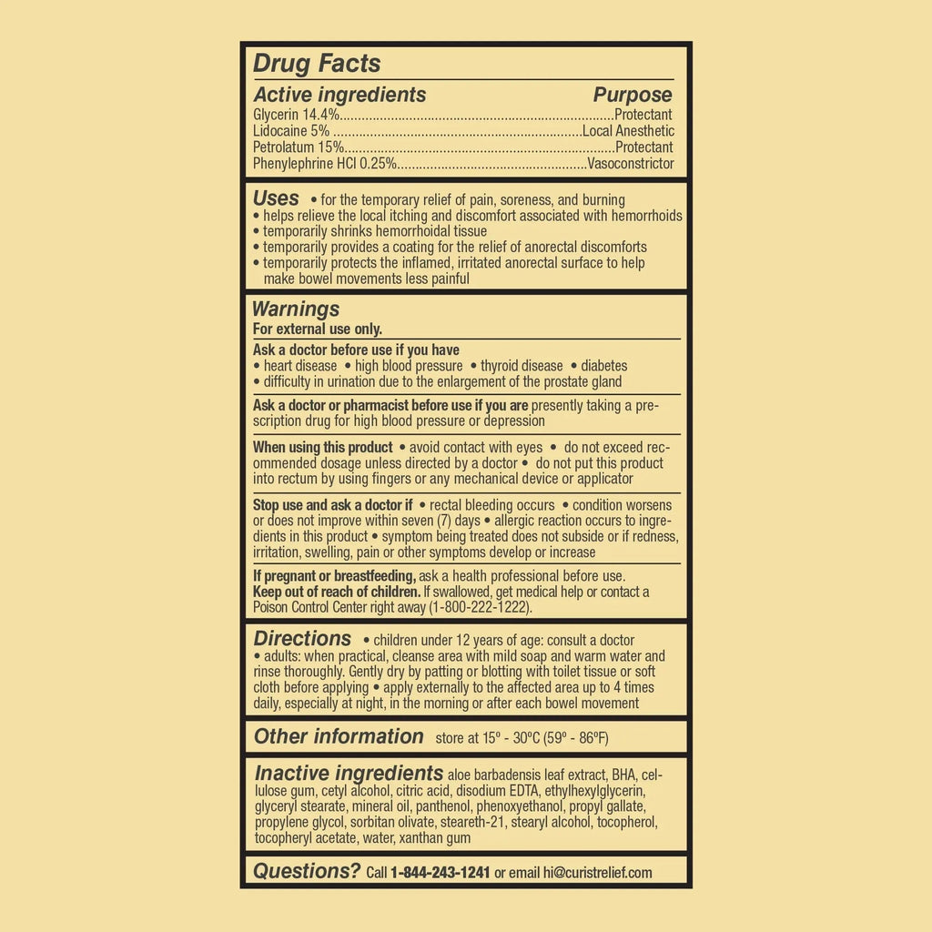 Curist Fissure and Hemorrhoid Cream with Lidocaine 5% and Phenylephrine HCl - Numbing Anal Fissure Cream Temporarily Shrinks Hemorrhoids - Reduces Itching, Swelling, & Burning - Huge Tube - 6oz - TrustMedUSA