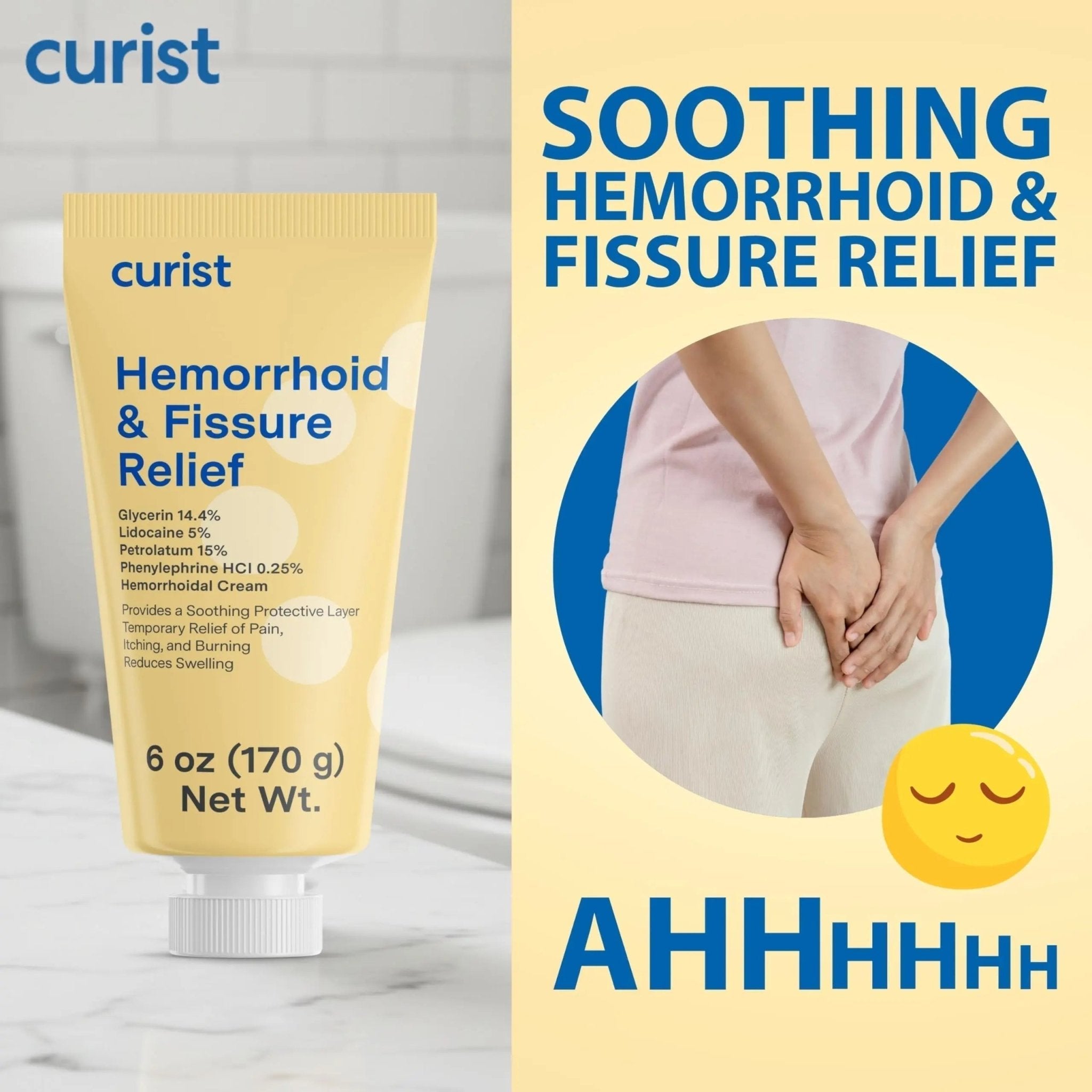 Curist Fissure and Hemorrhoid Cream with Lidocaine 5% and Phenylephrine HCl - Numbing Anal Fissure Cream Temporarily Shrinks Hemorrhoids - Reduces Itching, Swelling, & Burning - Huge Tube - 6oz - TrustMedUSA