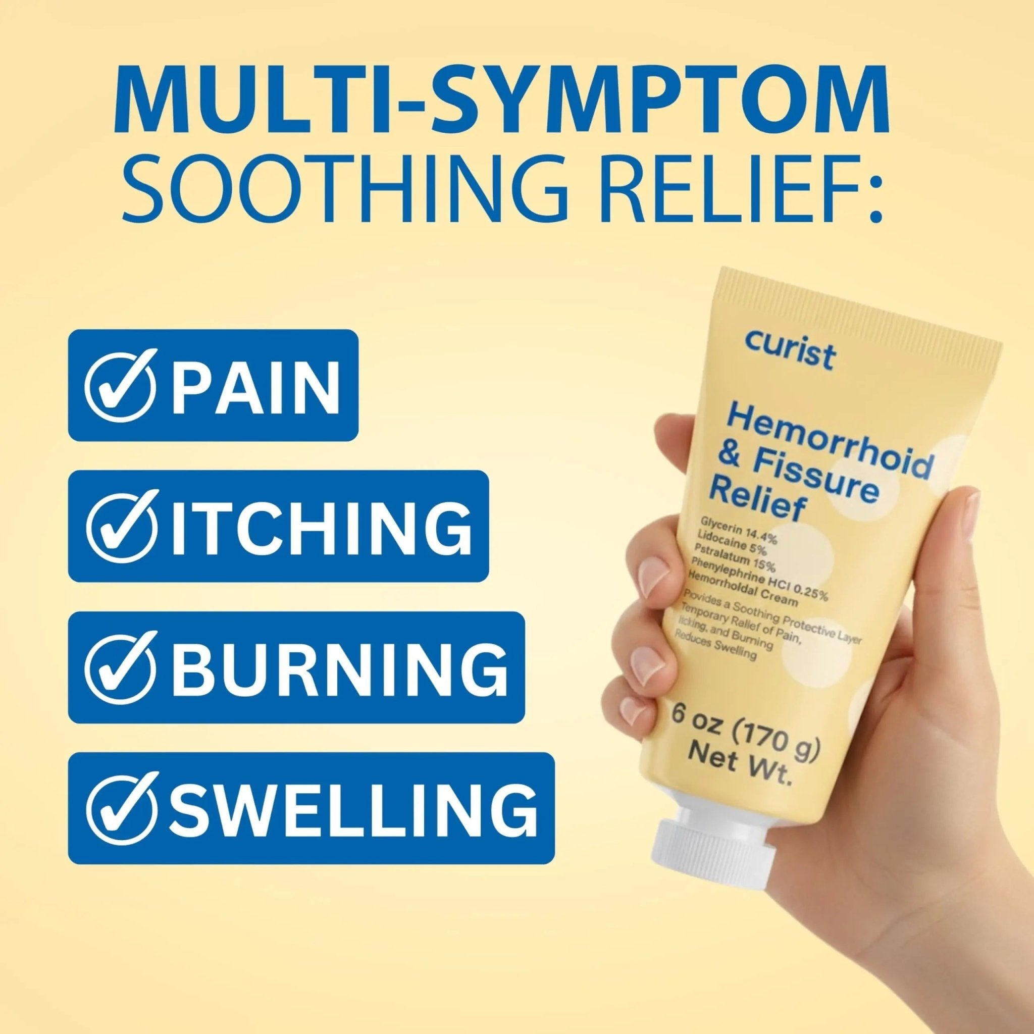 Curist Fissure and Hemorrhoid Cream with Lidocaine 5% and Phenylephrine HCl - Numbing Anal Fissure Cream Temporarily Shrinks Hemorrhoids - Reduces Itching, Swelling, & Burning - Huge Tube - 6oz - TrustMedUSA