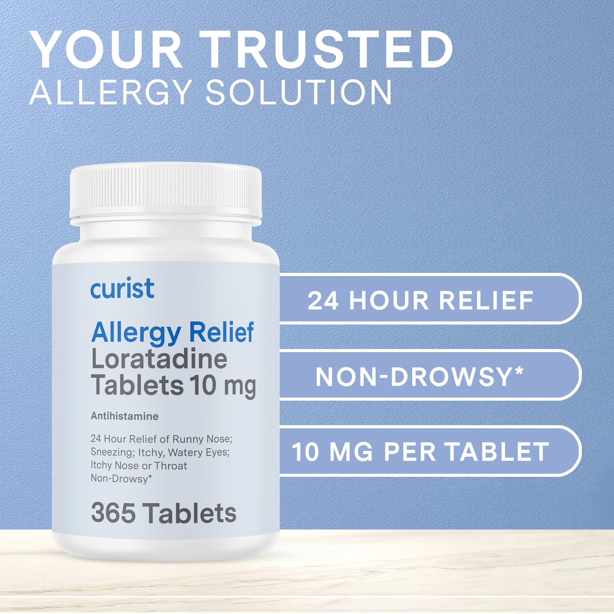 Curist Loratadine 10mg 365 Count - All Day Non Drowsy Allergy Medicine - 24 Hour Antihistamine Tablets for Runny Nose, Itchy Eyes, & Sneezing - Indoor & Outdoor Allergy Medicine for Adults - Maple Wellness Supplements