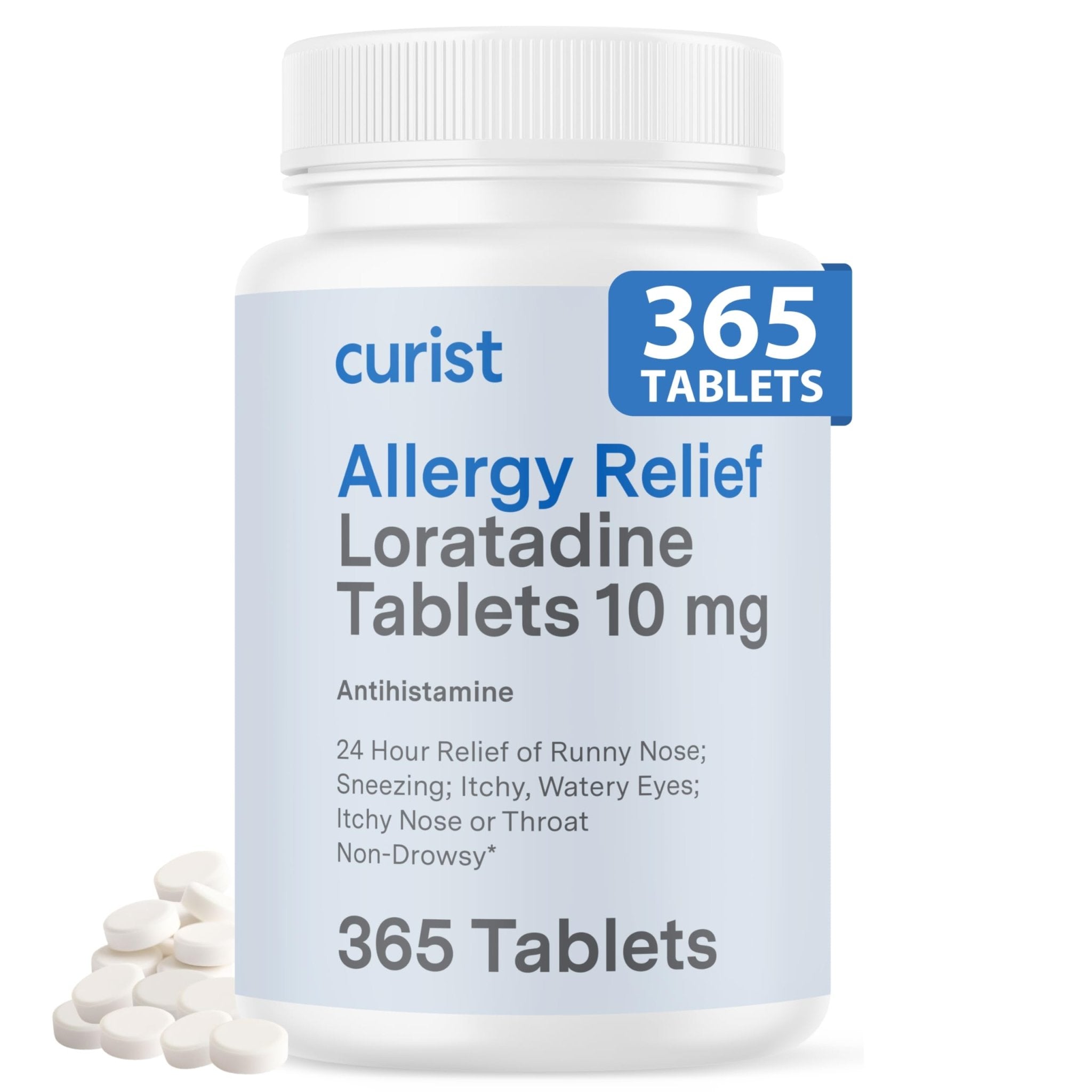 Curist Loratadine 10mg 365 Count - All Day Non Drowsy Allergy Medicine - 24 Hour Antihistamine Tablets for Runny Nose, Itchy Eyes, & Sneezing - Indoor & Outdoor Allergy Medicine for Adults - Maple Wellness Supplements