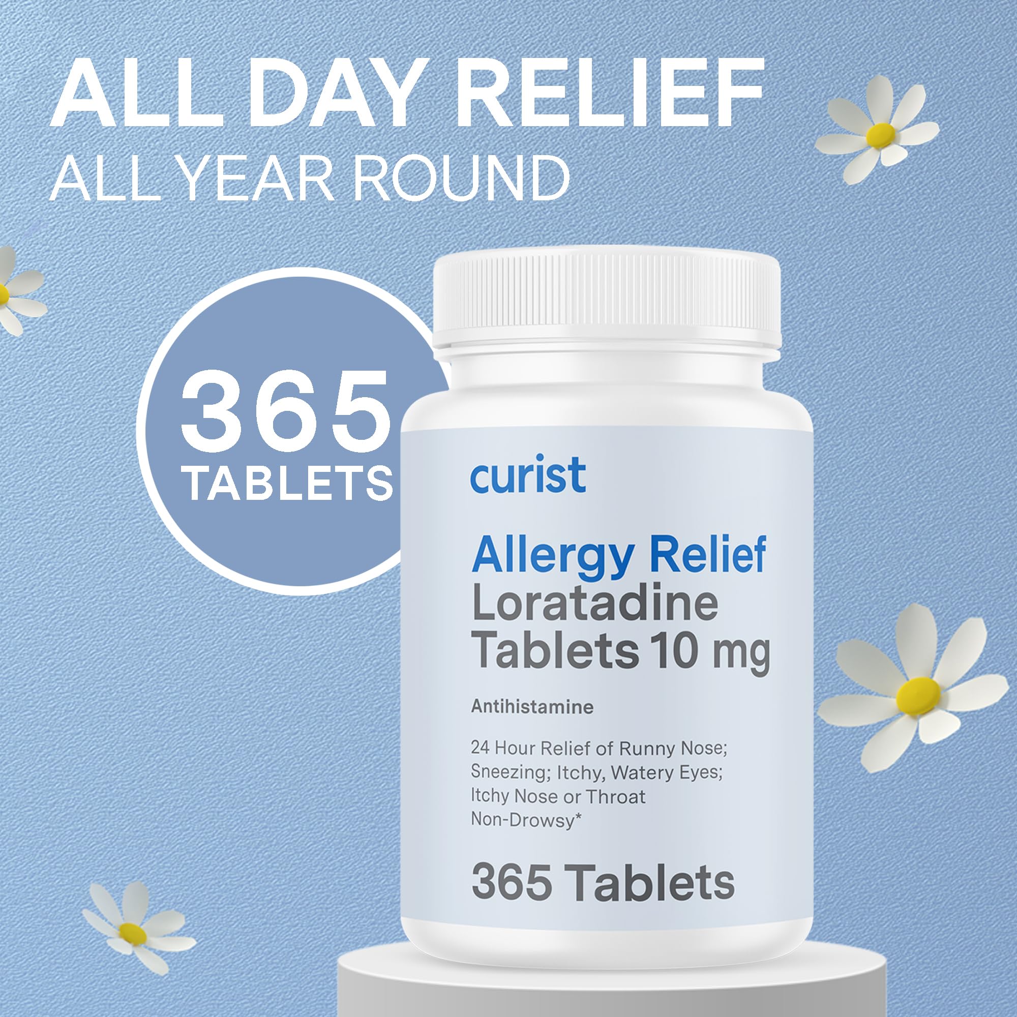 Curist Loratadine 10mg 365 Count - All Day Non Drowsy Allergy Medicine - 24 Hour Antihistamine Tablets for Runny Nose, Itchy Eyes, & Sneezing - Indoor & Outdoor Allergy Medicine for Adults - Maple Wellness Supplements