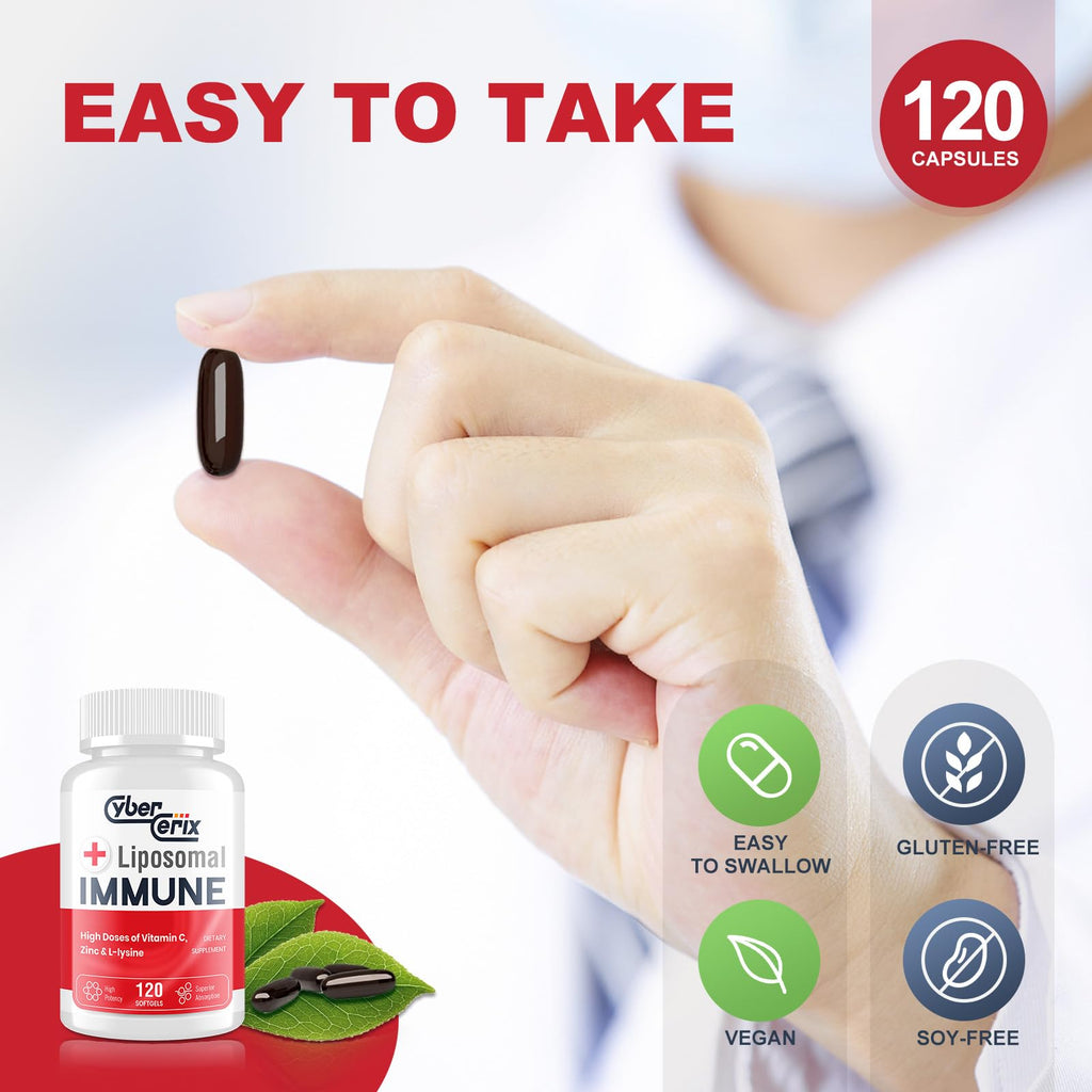CyberCerix Advanced Liposomal Immune Supplement, Complex with L-Lysine 1,500mg, Vitamins, Minerals & Herbal Extracts, Comprehensive Daily Wellness Blend for Men & Women - 120 Capsules - TrustMedUSA