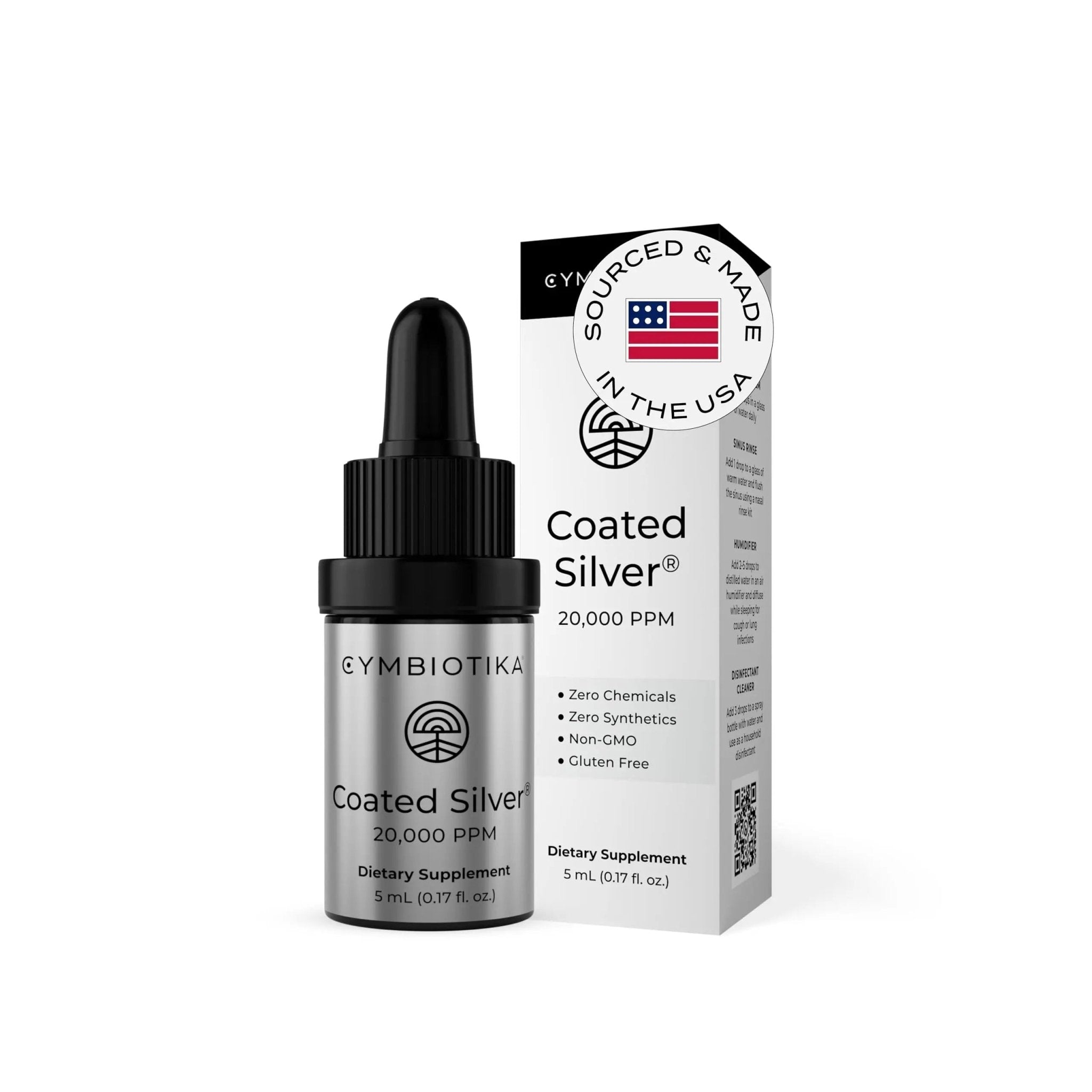 CYMBIOTIKA Colloidal Silver Liquid Supplement with Coated Silver, 20,000 PPM Mineral Concentrate, Immune Support Supplement for Adults, Easy to Use, 5 ml - TrustMedUSA