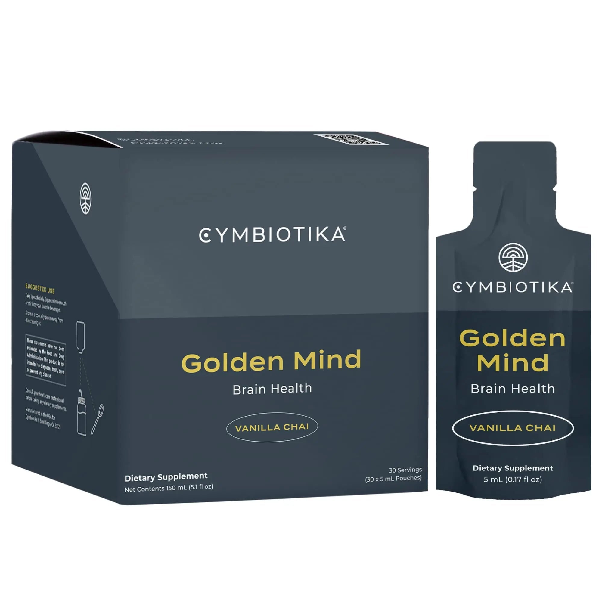 CYMBIOTIKA Golden Mind Nootropic - Boosts Focus, Memory, Alertness, Supports Nervous System with Bacopa, Green Tea, Lion’s Mane, L-Theanine, Rhodiola | 30 Pouches - TrustMedUSA