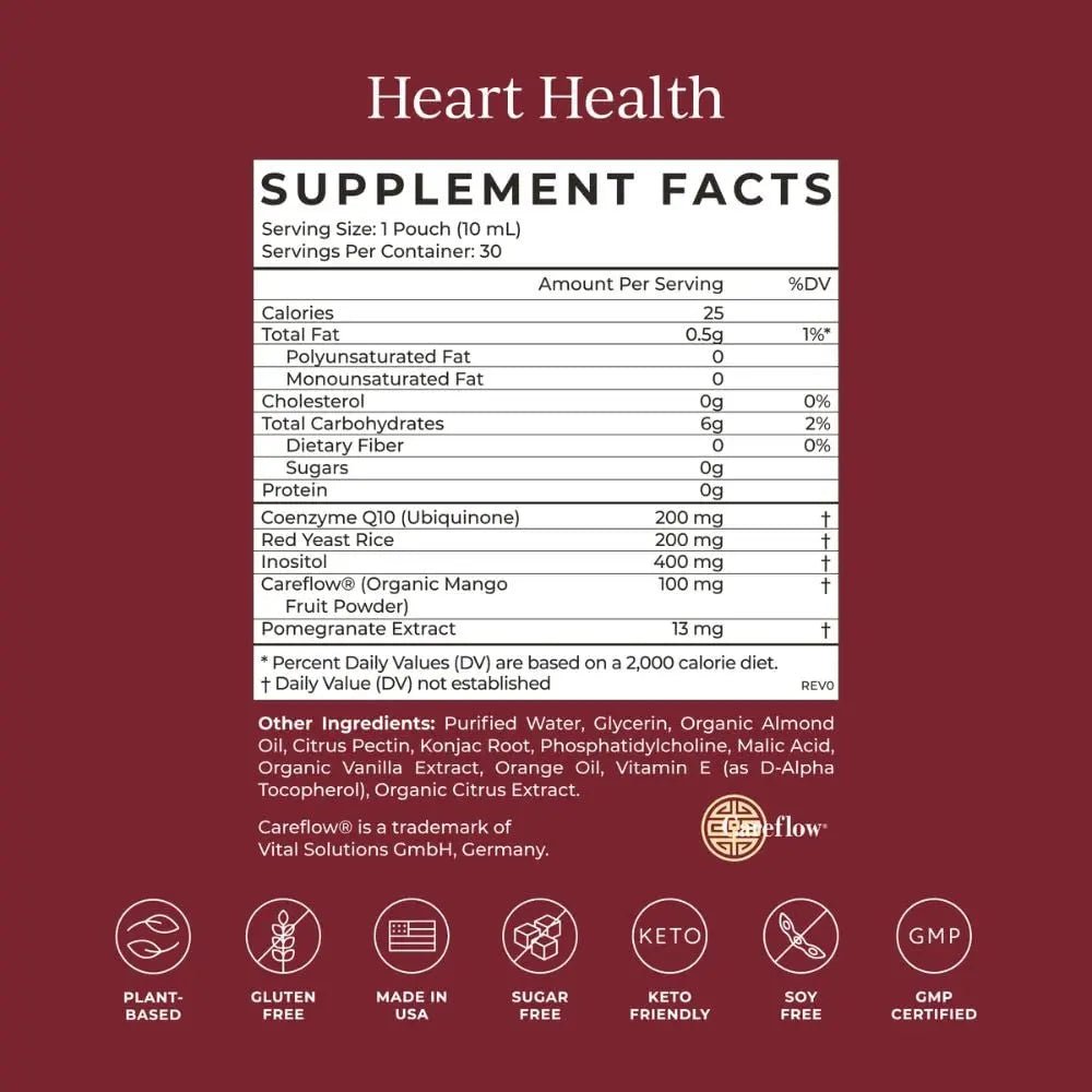 CYMBIOTIKA Heart Health Supplement with CoQ10, Red Yeast Rice & Inositol, Gluten Free Supplements to Support Circulation & Aging, Organic Orange Cream Flavor, 30 Pack - TrustMedUSA