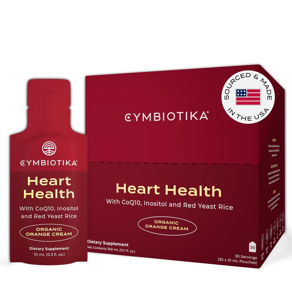 CYMBIOTIKA Heart Health Supplement with CoQ10, Red Yeast Rice & Inositol, Gluten Free Supplements to Support Circulation & Aging, Organic Orange Cream Flavor, 30 Pack - TrustMedUSA