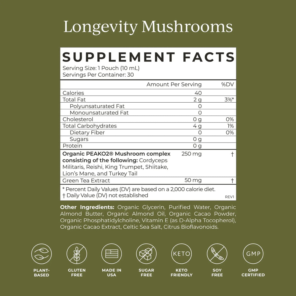 CYMBIOTIKA Liposomal Mushroom Supplement with Lion's Mane, Turkey Tail, B-Vitamins, Cordyceps & Reishi Mushrooms, Supplements for Immune Support and Energy, Chocolate Fudge Flavor, 30 Pack - TrustMedUSA