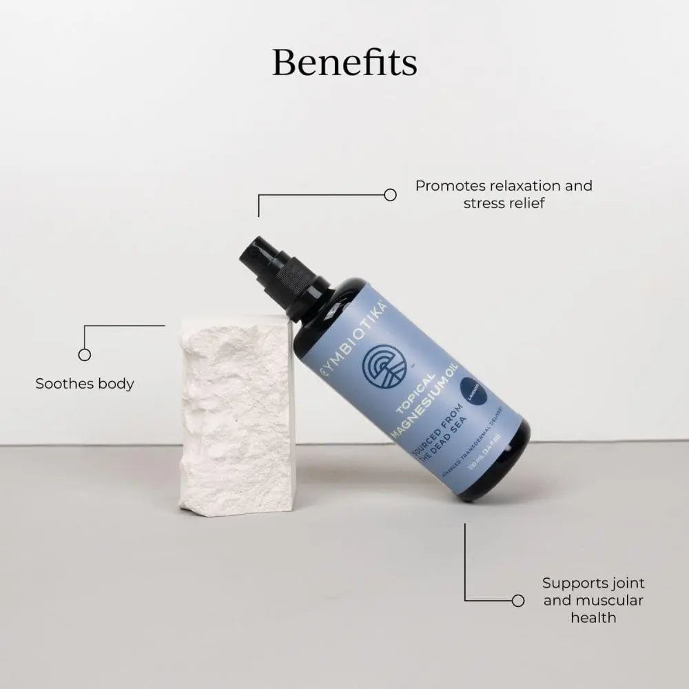 CYMBIOTIKA Topical Magnesium Oil Spray for Body, USA Made, Supplement for Leg Cramps, Muscle, Joint Health & Sleep Support, Includes Magnesium Chloride, Lavender Extract, Aloe Vera - Skin Applicator - TrustMedUSA