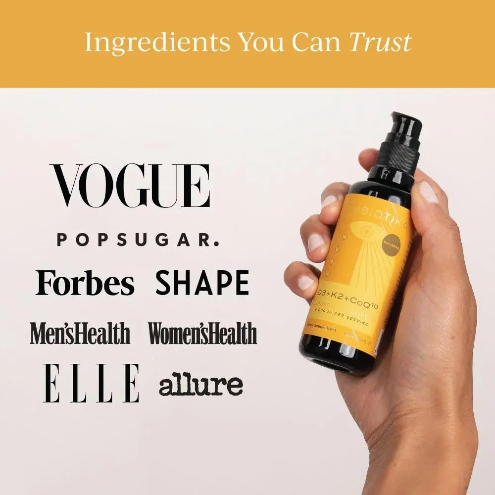 CYMBIOTIKA Vitamin D3 + K2 + CoQ10 Liquid, Vitamin D Supplement for Immune Support, Heart Health & Bone Health, Energy Booster, Liposomal Delivery, Vegan, Keto Ingredients, Tangerine Flavor - TrustMedUSA