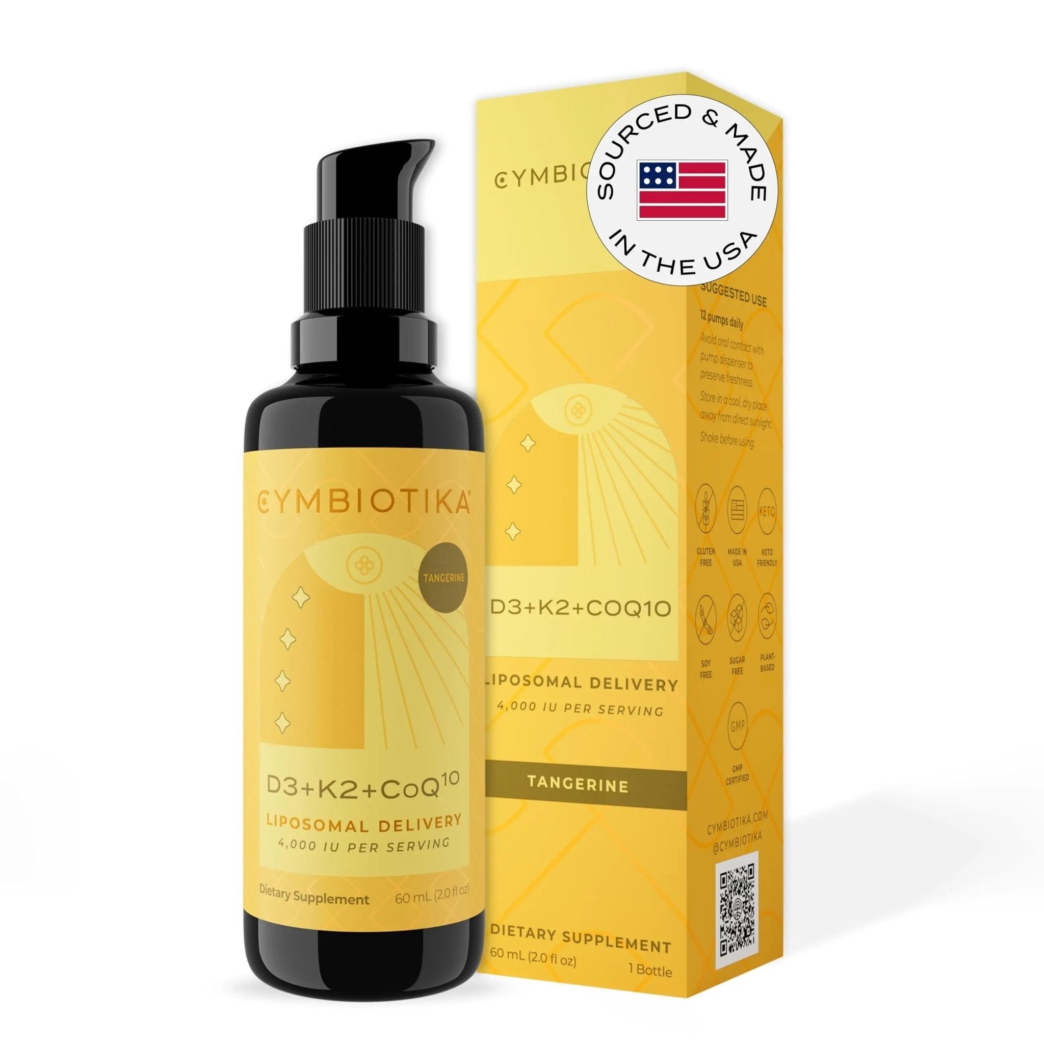 CYMBIOTIKA Vitamin D3 + K2 + CoQ10 Liquid, Vitamin D Supplement for Immune Support, Heart Health & Bone Health, Energy Booster, Liposomal Delivery, Vegan, Keto Ingredients, Tangerine Flavor - TrustMedUSA