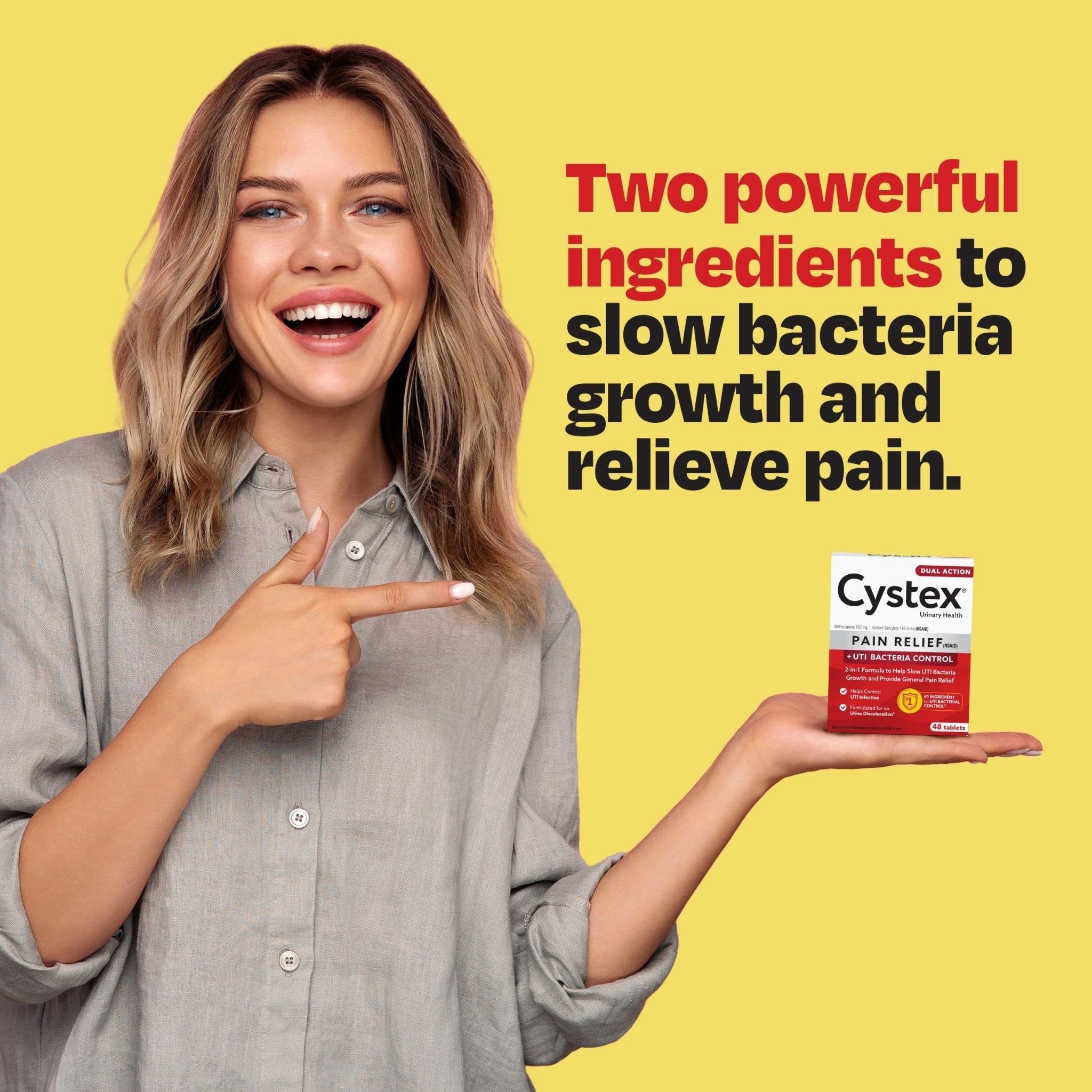 Cystex Dual-Action UTI Pain Relief & Prevention Tablets - 2-in-1 Formula Relieves Burning, Urgency, & Discomfort While Slowing Bacterial Growth - Non-Staining, Fast-Acting - 48-Count - Maple Wellness Supplements