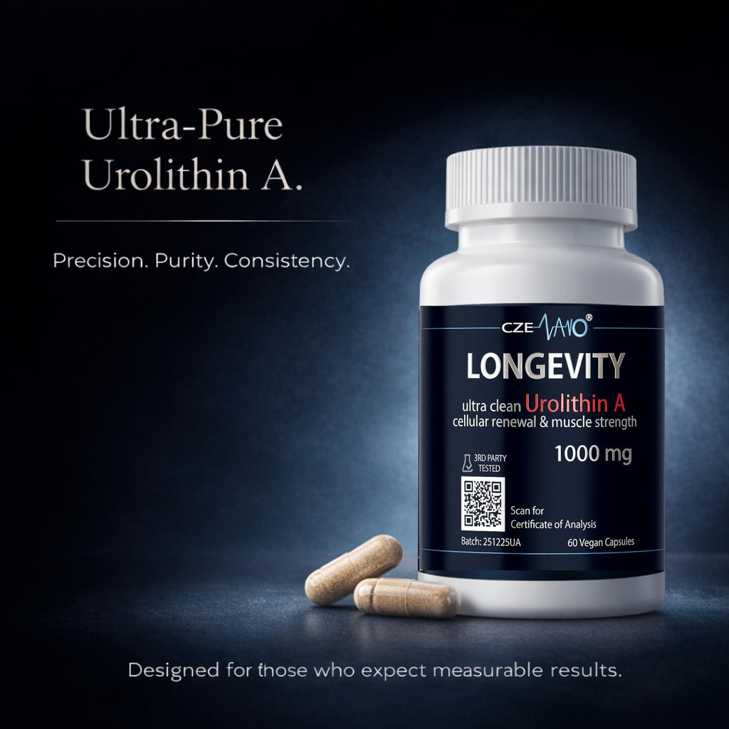CzeNano Longevity – Ultra-Pure Urolithin A Supplement 1000 mg | Mitochondrial Support, Cellular Energy & Muscle Strength | Third-Party Tested COA | 60 Vegan Capsules - TrustMedUSA