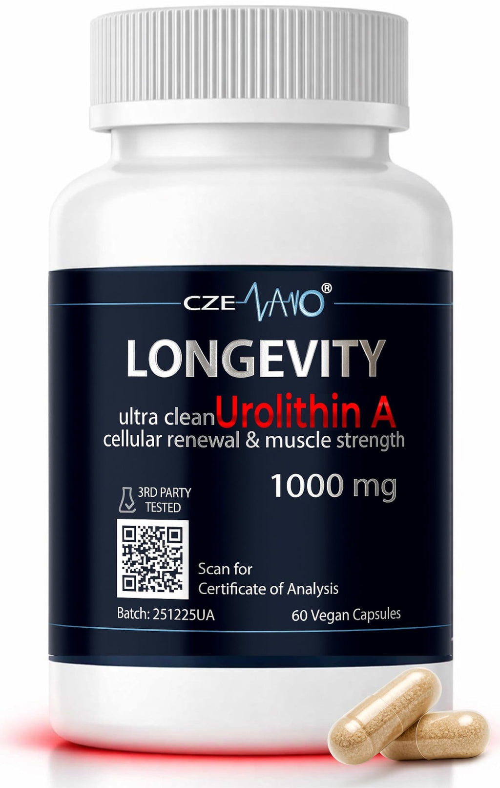 CzeNano Longevity – Ultra-Pure Urolithin A Supplement 1000 mg | Mitochondrial Support, Cellular Energy & Muscle Strength | Third-Party Tested COA | 60 Vegan Capsules - TrustMedUSA