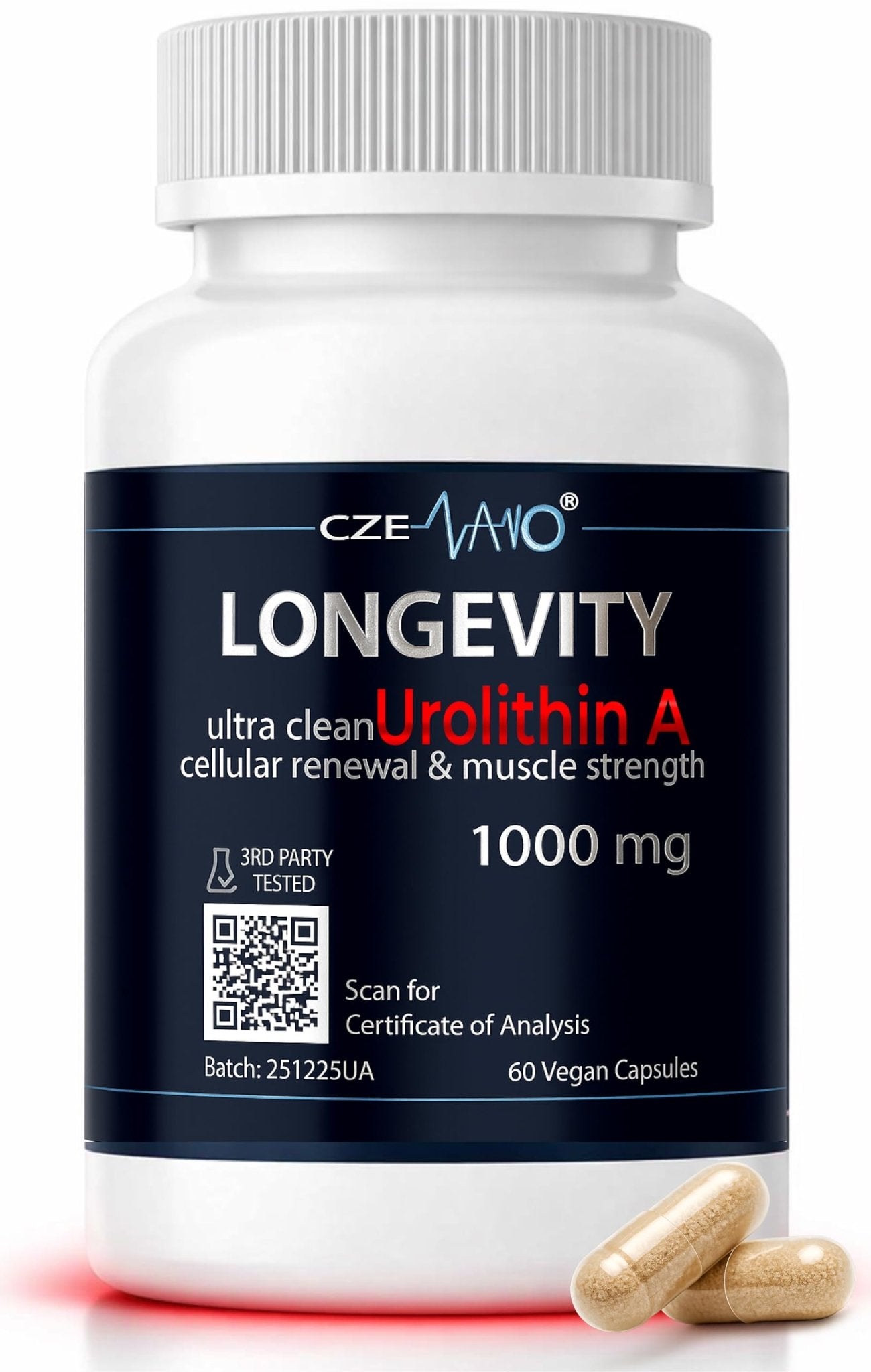 CzeNano Longevity – Ultra-Pure Urolithin A Supplement 1000 mg | Mitochondrial Support, Cellular Energy & Muscle Strength | Third-Party Tested COA | 60 Vegan Capsules - TrustMedUSA