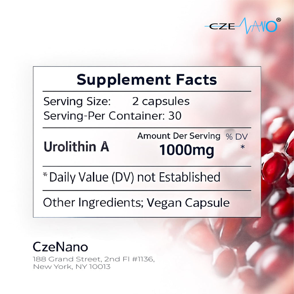 CzeNano Longevity – Ultra-Pure Urolithin A Supplement 1000 mg | Mitochondrial Support, Cellular Energy & Muscle Strength | Third-Party Tested COA | 60 Vegan Capsules - TrustMedUSA