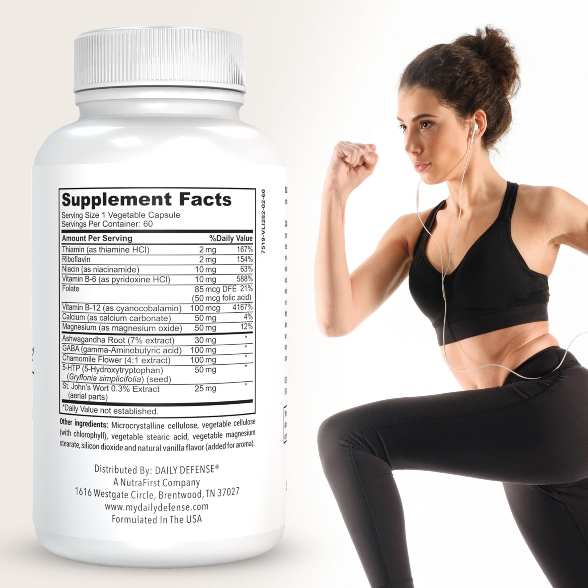 Daily Defense Mood Support Supplement - Ultra Mood 60 Count Mood Enhancer with Calcium Carbonate, Folic Acid, GABA, 5-HTP, Ashwagandha Root Extract & More - Non GMO Mood & Relaxation Supplement - TrustMedUSA