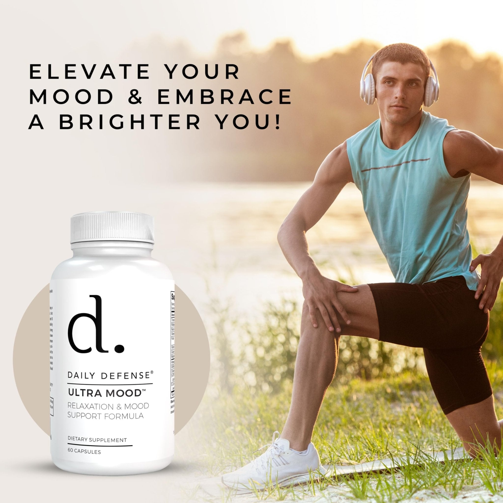 Daily Defense Mood Support Supplement - Ultra Mood 60 Count Mood Enhancer with Calcium Carbonate, Folic Acid, GABA, 5-HTP, Ashwagandha Root Extract & More - Non GMO Mood & Relaxation Supplement - TrustMedUSA