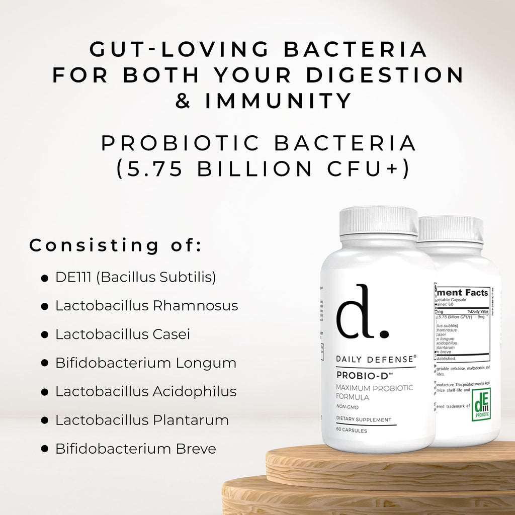 Daily Defense Probiotic Immune Support Supplement - Daily Probiotics for Men with Constipation & Gas - Digestion and Bloating Supplement & Probiotics for Women - 60 Capsules, PROBIO-D - TrustMedUSA