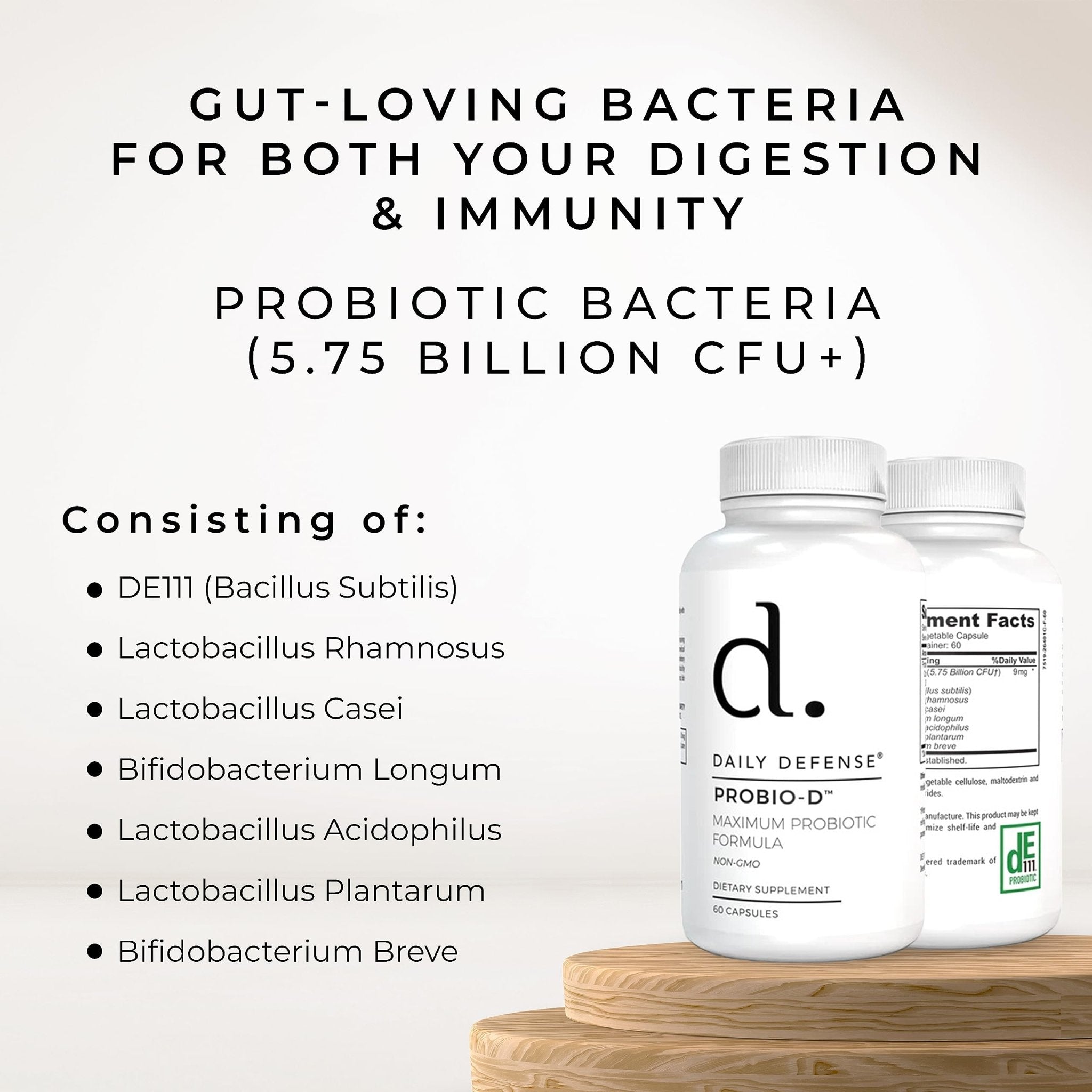 Daily Defense Probiotic Immune Support Supplement - Daily Probiotics for Men with Constipation & Gas - Digestion and Bloating Supplement & Probiotics for Women - 60 Capsules, PROBIO-D - TrustMedUSA