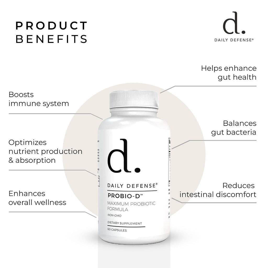 Daily Defense Probiotic Immune Support Supplement - Daily Probiotics for Men with Constipation & Gas - Digestion and Bloating Supplement & Probiotics for Women - 60 Capsules, PROBIO-D - TrustMedUSA