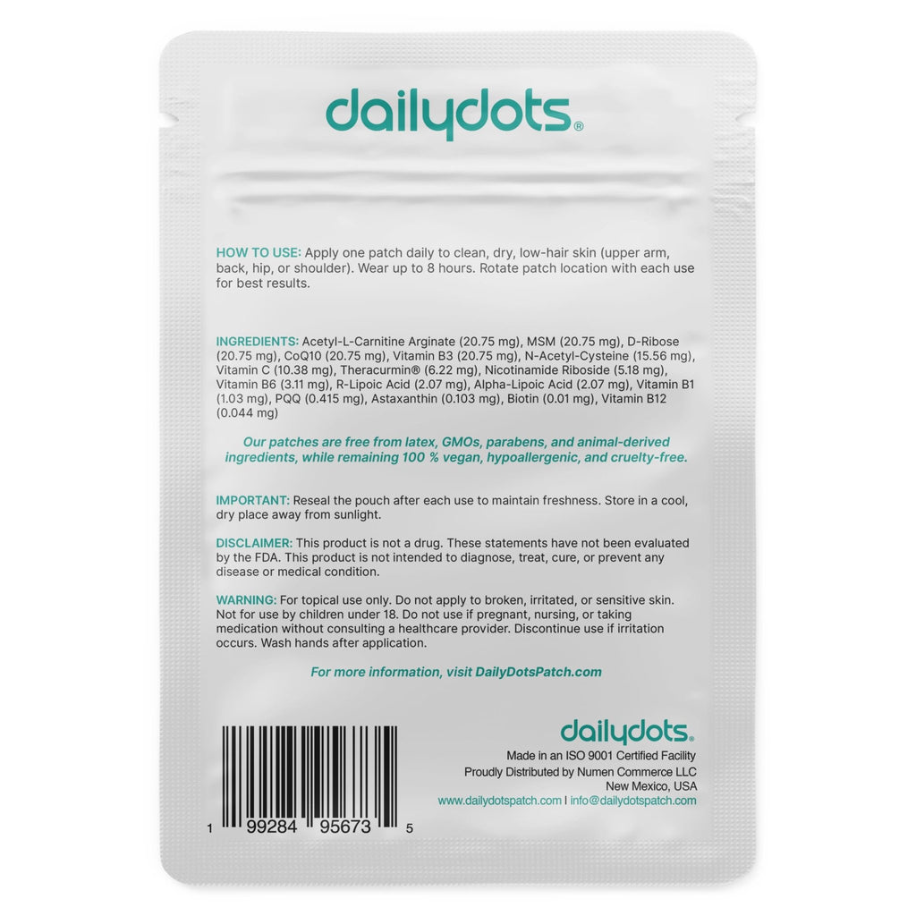 Daily Dots NAD+ Patches | Energy, Healthy Aging & Wellness Support | 12 Active Blends incl. Nicotinamide & CoQ10 | Time Release Patch | for Men & Women (60 Patches) - TrustMedUSA