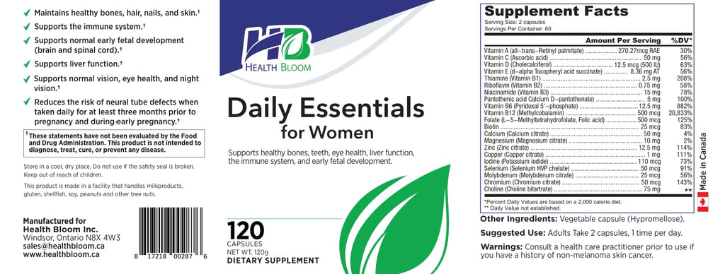 Daily Essentials for Women| 120 Capsules | Health Bloom | Vitamins and Minerals Capsules | - TrustMedUSA