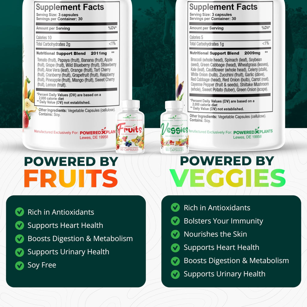 Daily Fruits and Veggies Supplement - 180 Capsules for 30 Days, Non GMO & Gluten Free Superfood with Natural Vitamins - Powered by Plants, 2-Pack - TrustMedUSA